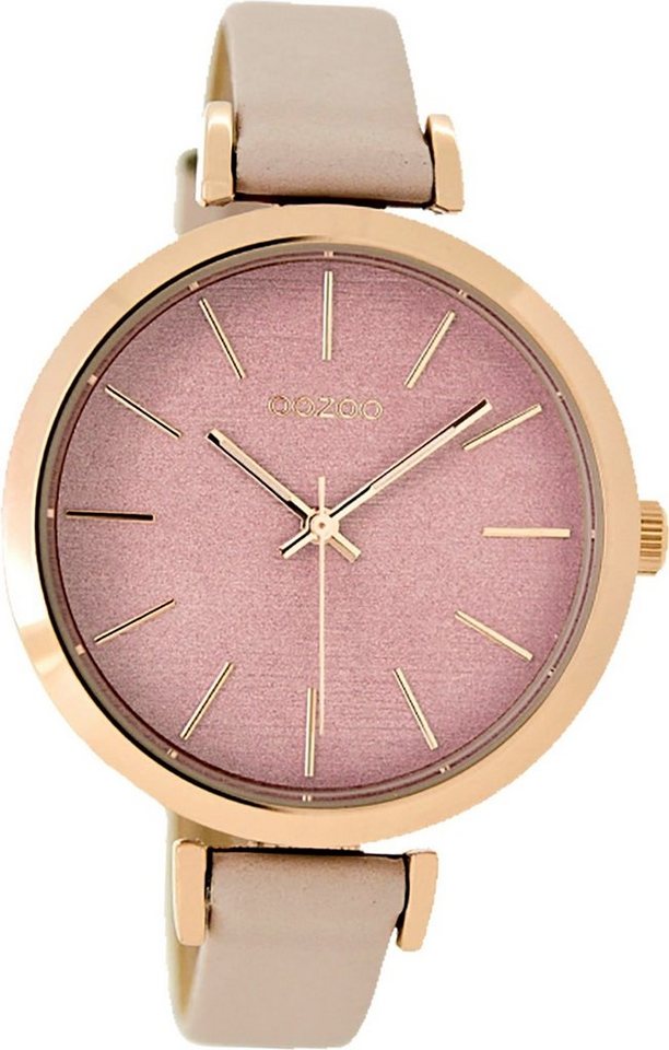 OOZOO Quarzuhr Oozoo Quarz-Uhr Damen rose Timepieces, Damenuhr Lederarmband  rosa, rundes Gehäuse, groß (ca. 40mm)