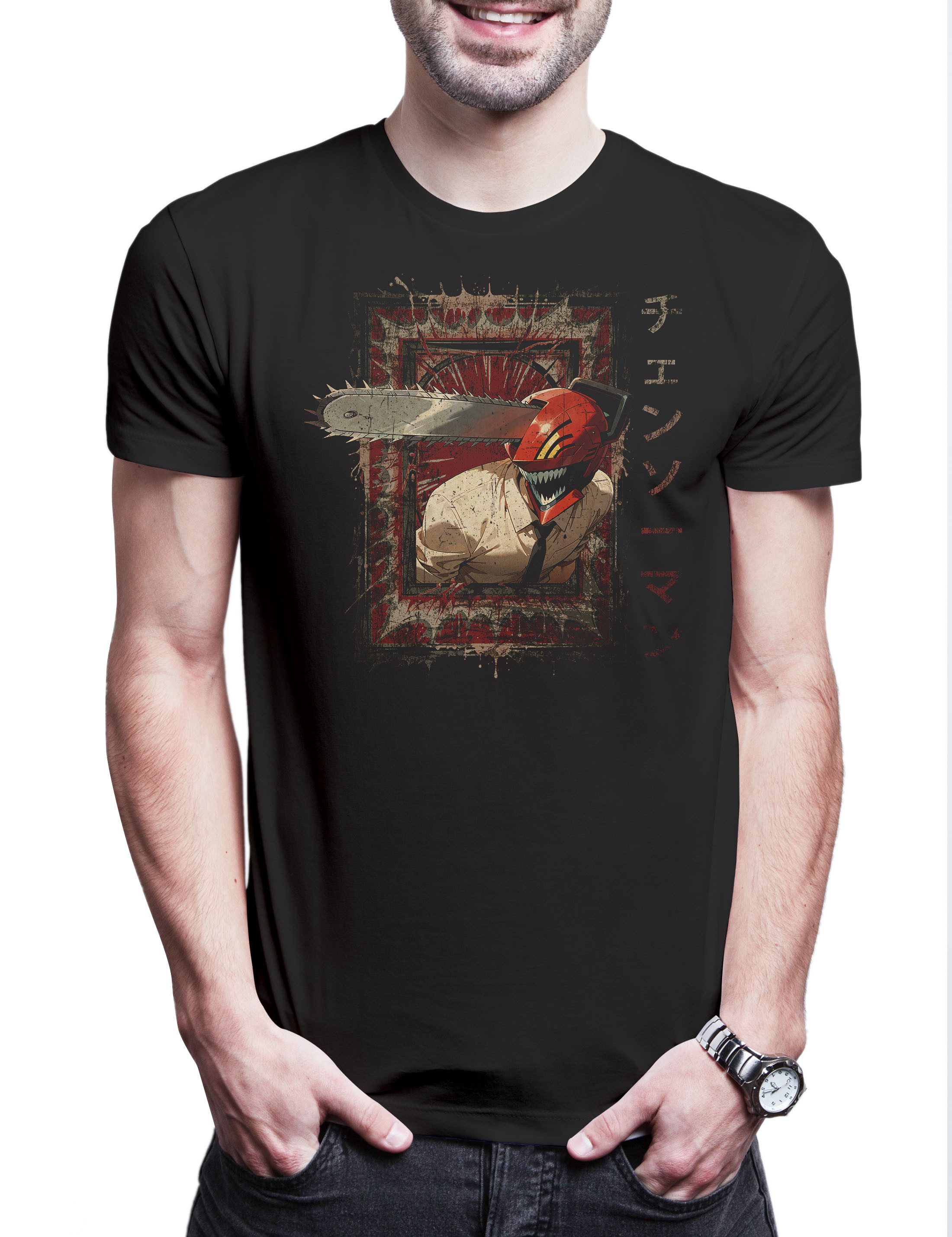 Urban Backwoods Print-Shirt Chainsaw Anime Herren T-Shirt Manga Man Denji Pochita Makima Power Aki (1-tlg) Hayakawa Film Katana Aesthetic