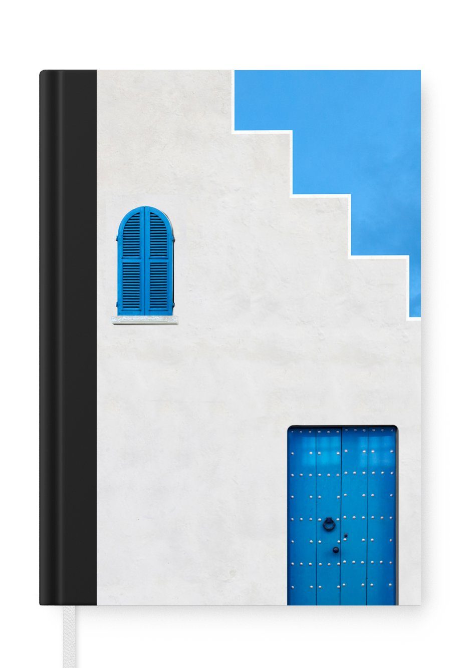 MuchoWow Notizbuch Haus - Blau - Weiß - Tür, Journal, Merkzettel, Tagebuch, Notizheft, A5, 98 Seiten, Haushaltsbuch
