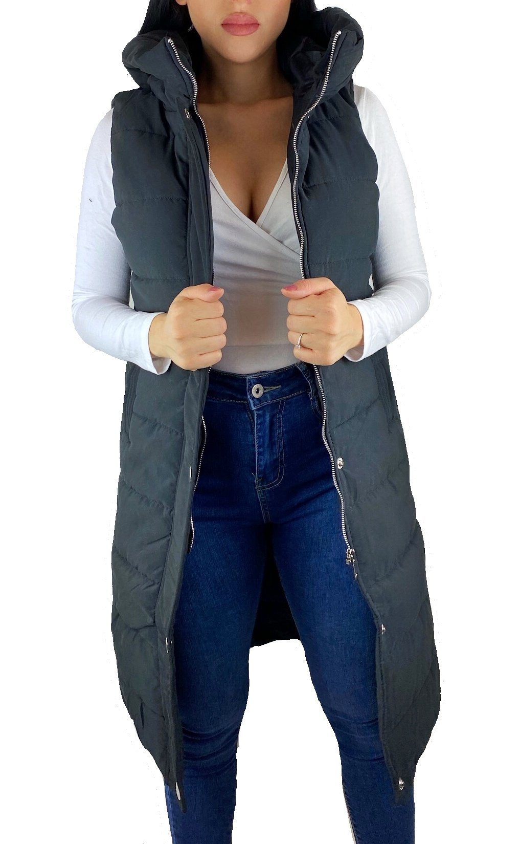 Worldclassca Longweste Worldclassca DAMEN STEPPWESTE LANG KAPUZE WESTE ÄRME günstig online kaufen