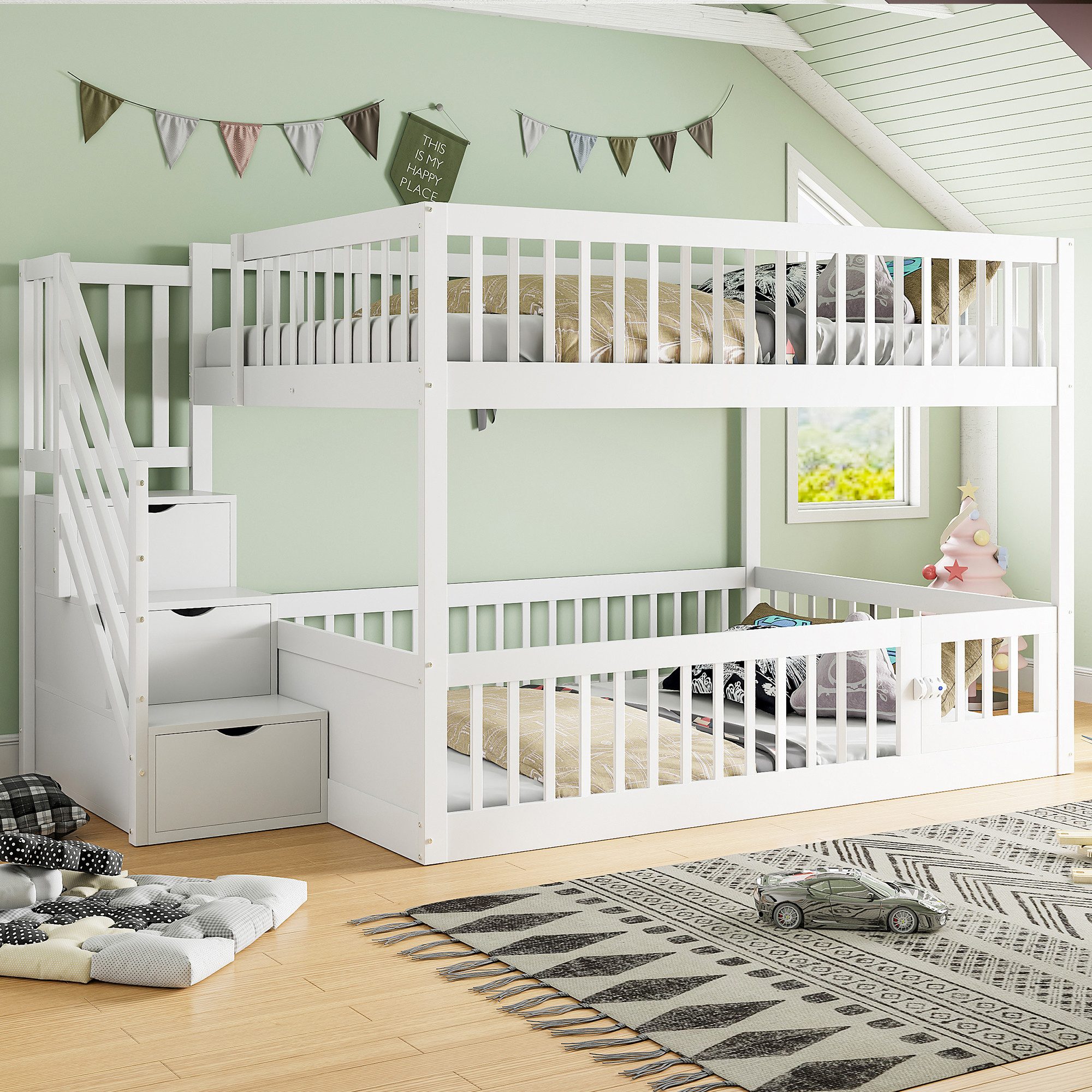 Flieks Etagenbett, Kinderbett 140x200cm mit Stauraumtreppe günstig online kaufen