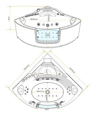 AcquaVapore Whirlpool-Badewanne Whirlpool Pool Badewanne Wanne W60 140x140cm mit Tür, (1-tlg), Mit Fußgestell und Ablaufgarnitur