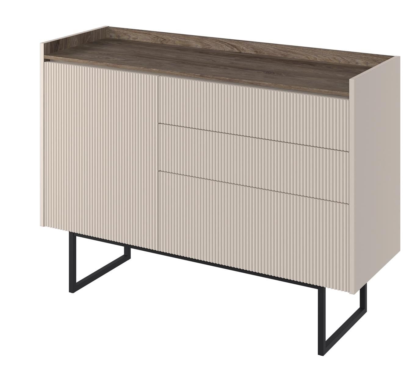 Kommode mit 3 Schubladen DENI, Sideboard mit gerifflete Front