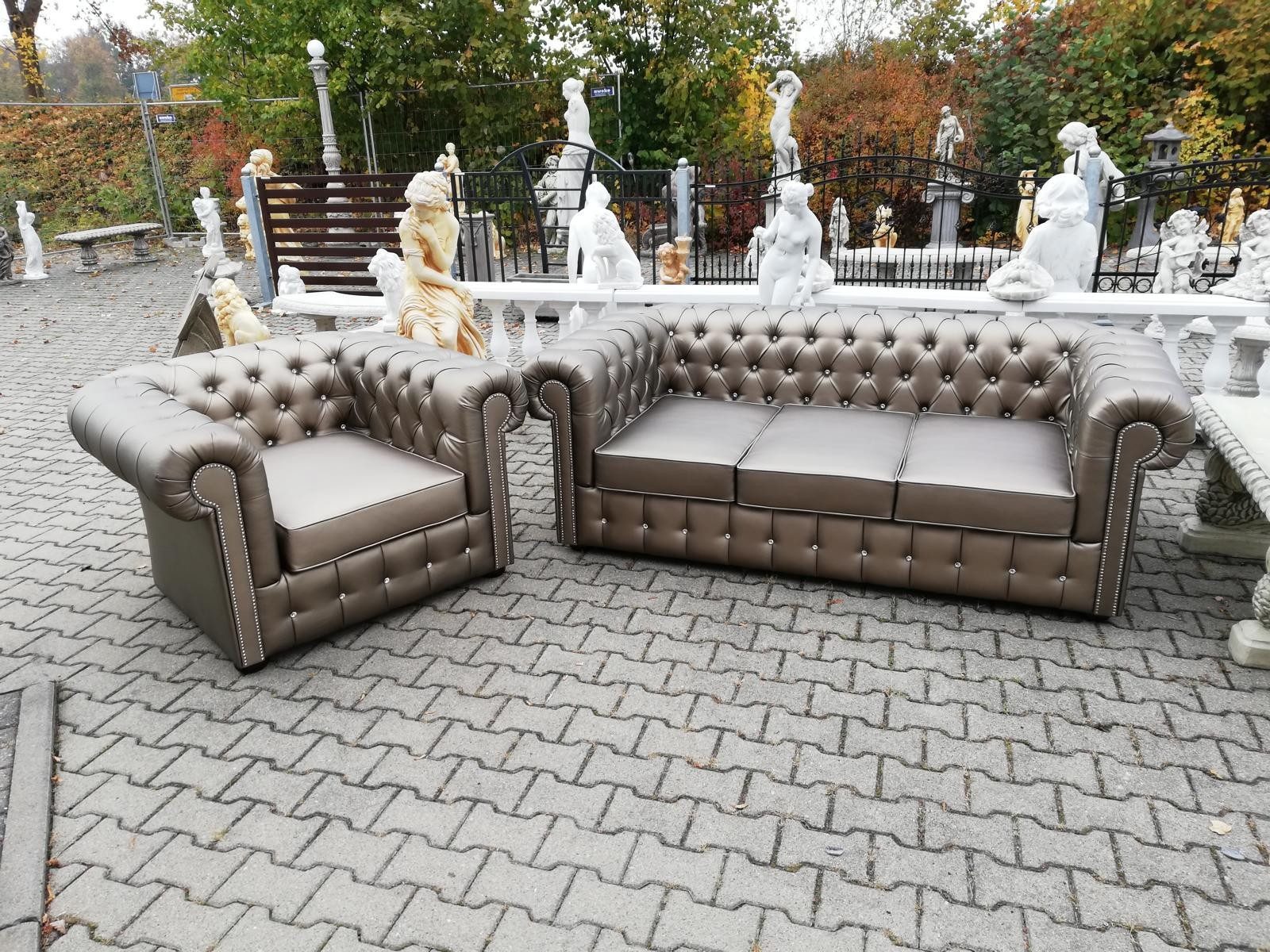 JVmoebel Chesterfield-Sofa Braunes Chesterfield-Sofa aus hochwertigem Leder, 2 Teile, Made in Europa