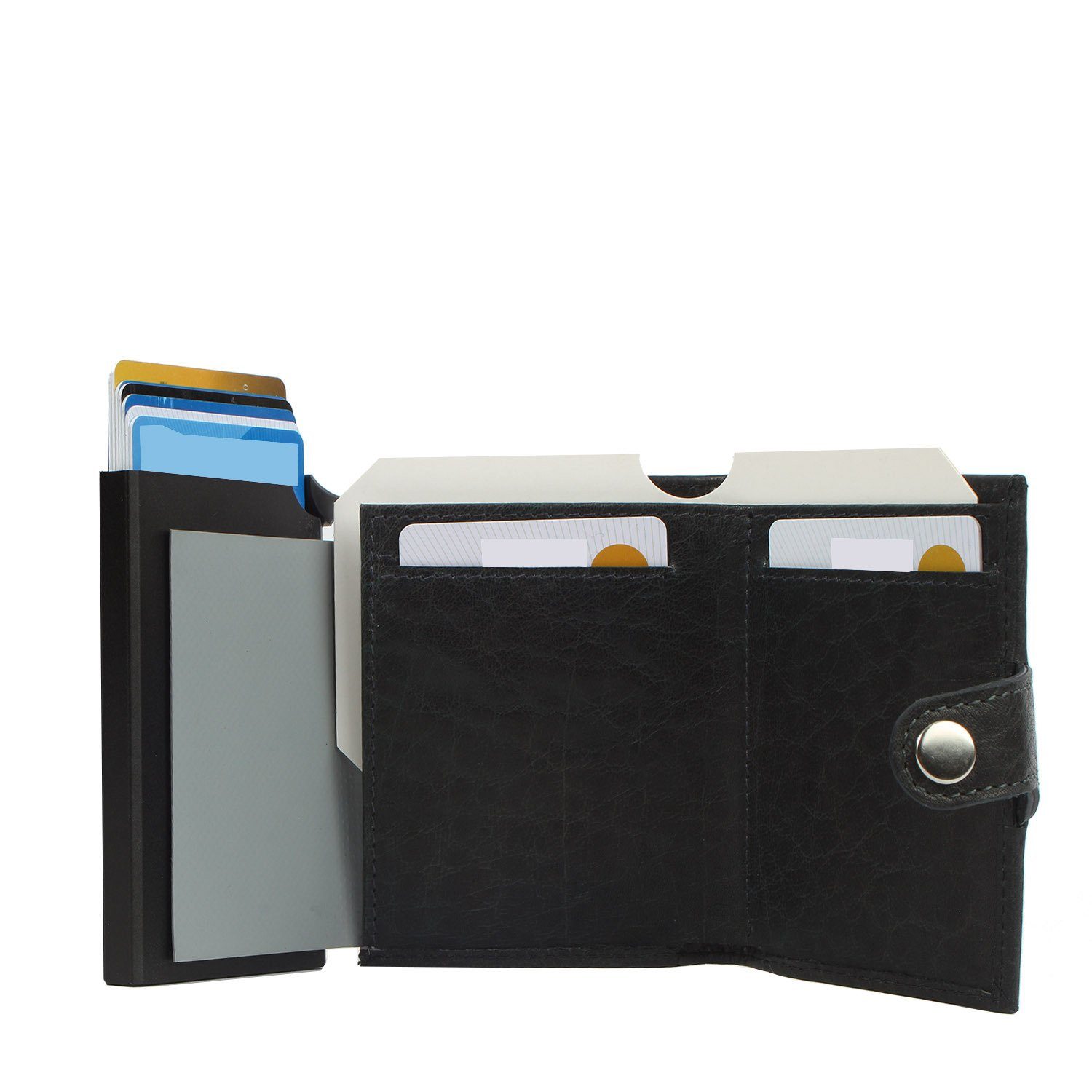 Mini single noonyu steelblue Kreditkartenbörse leather, Leder Upcycling Geldbörse Margelisch aus