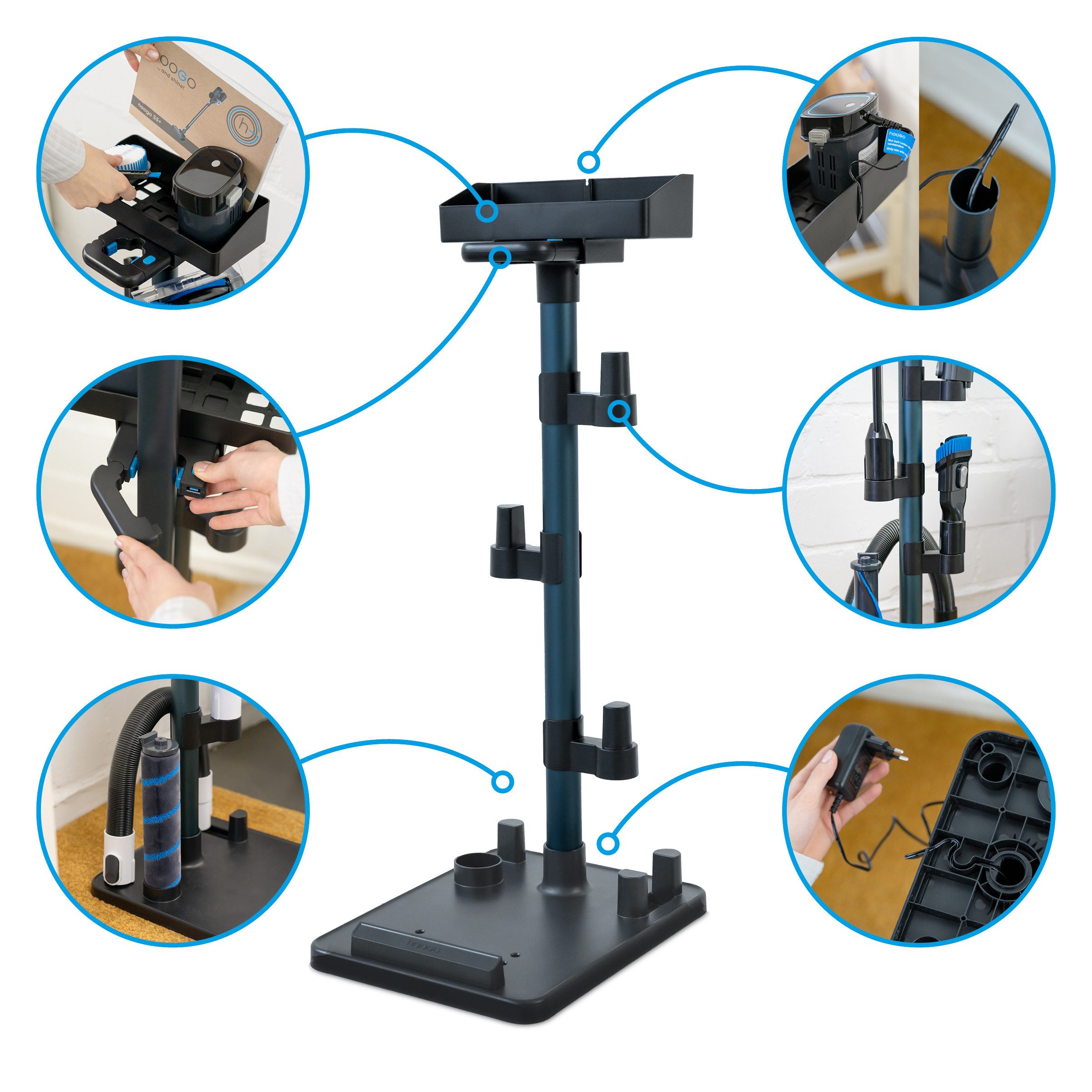 hoogo Standfuß ST007 orga-nicer Stielstaubsauger (42-46mm, Universal-Standhalterung), Kompatibel mit handelsüblichen Stielsaugern 42-46mm Durchmesser