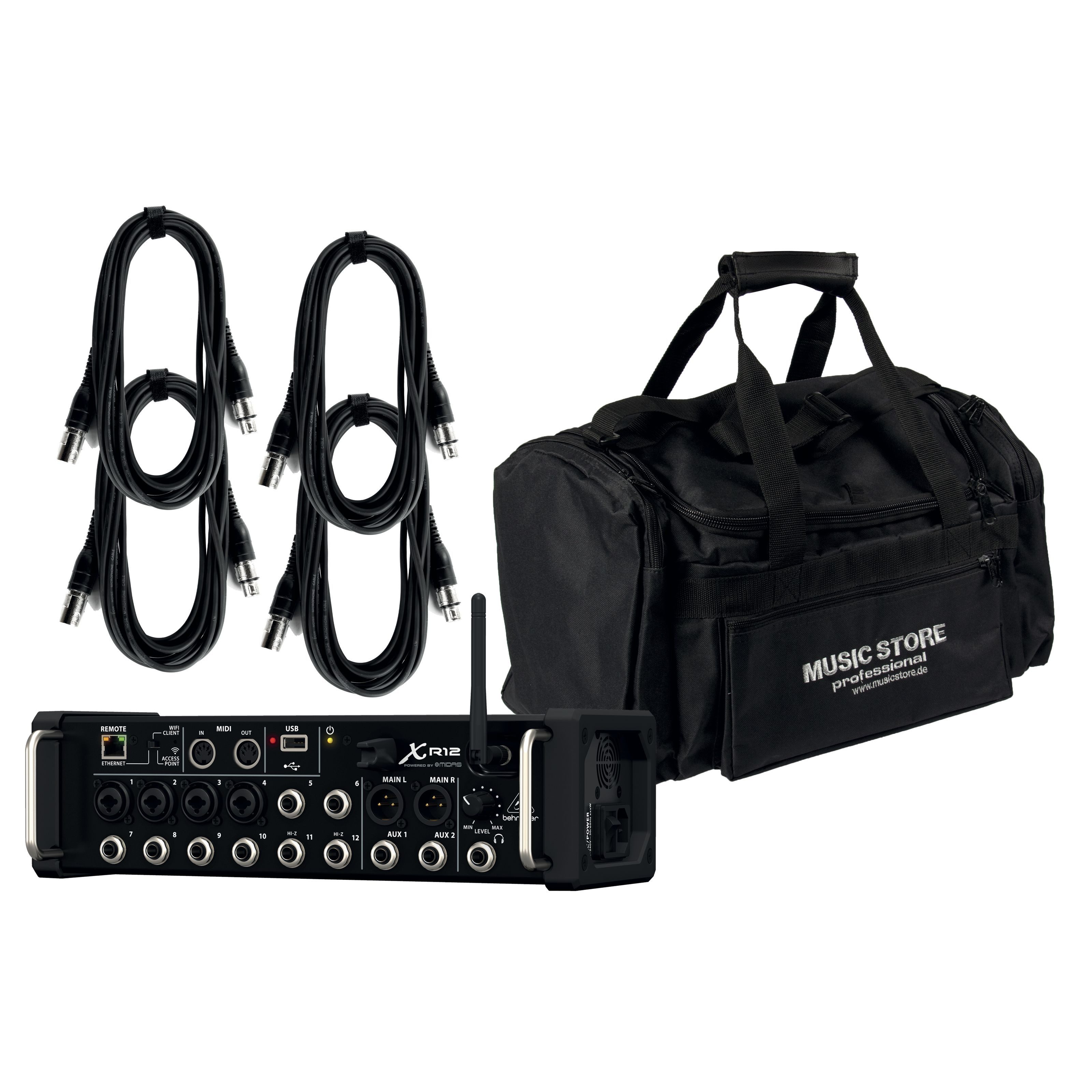 Behringer Mischpult, (PA Mischpulte, Digital Mixer), XR12 + Kabel und Bag - Digital Mixer-Set