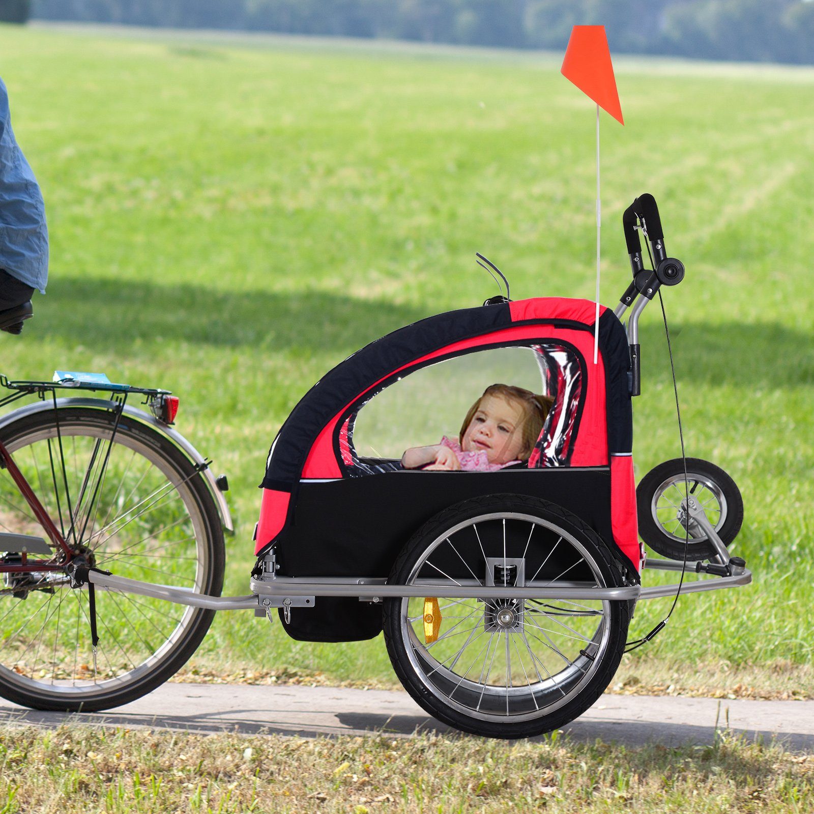 vidaXL Kinderfahrzeug-Anhänger 2-in-1 Kinderfahrradanhänger & Kinderwagen Schwarz und Rot