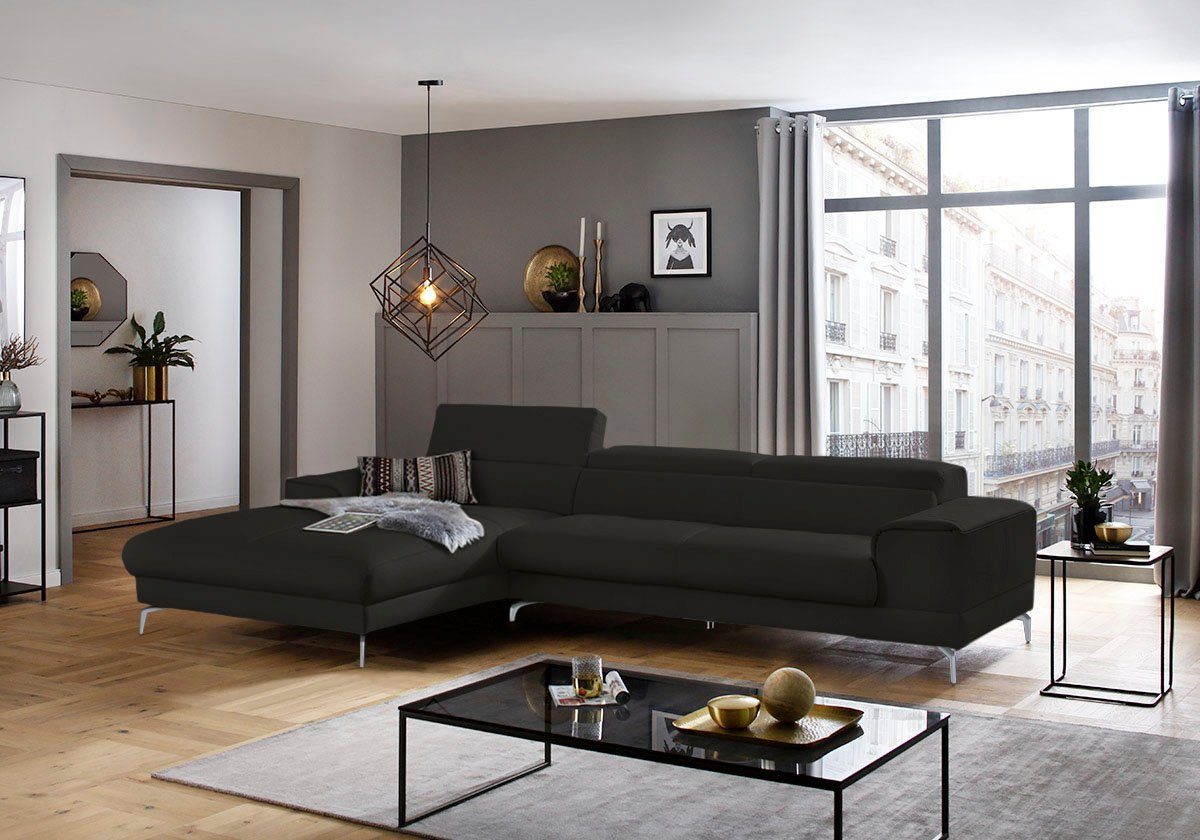 W.SCHILLIG Ecksofa piedroo, Designsofa mit tollem Sitzkomfort, bequem und elegant, L-Form, Kopfteilverstellung, wahlweise mit Sitztiefenverstellung, Breite 343cm