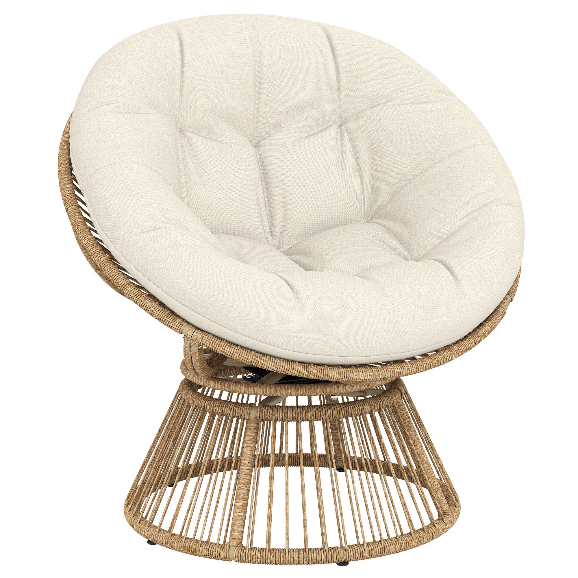 Outsunny Gartensessel runder Rattansessel Loungesessel aus Polyrattan für Wohnzimmer (Korbsessel, 1-St., Papasansessel), Cremeweiß – Bild 2 von 5