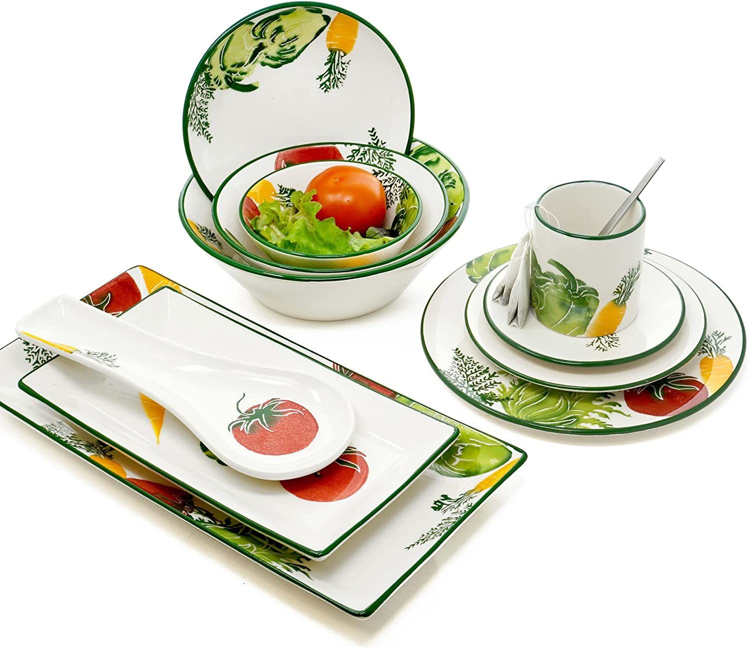 Keramik, (Set, Ø 1x cm, 18,5 Suppenschüssel 23,5 1x Gemüse, 2-tlg), Servierschüssel Ø Salatschale cm Lashuma