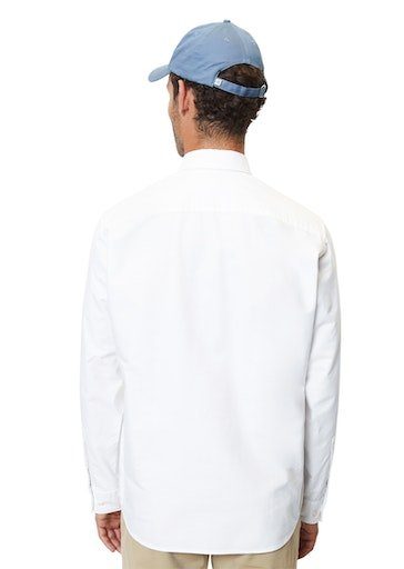 white down auf Brust Langarmhemd round long O'Polo Marc Logostickerei mit collar, dezenter sleeves, der Button hem