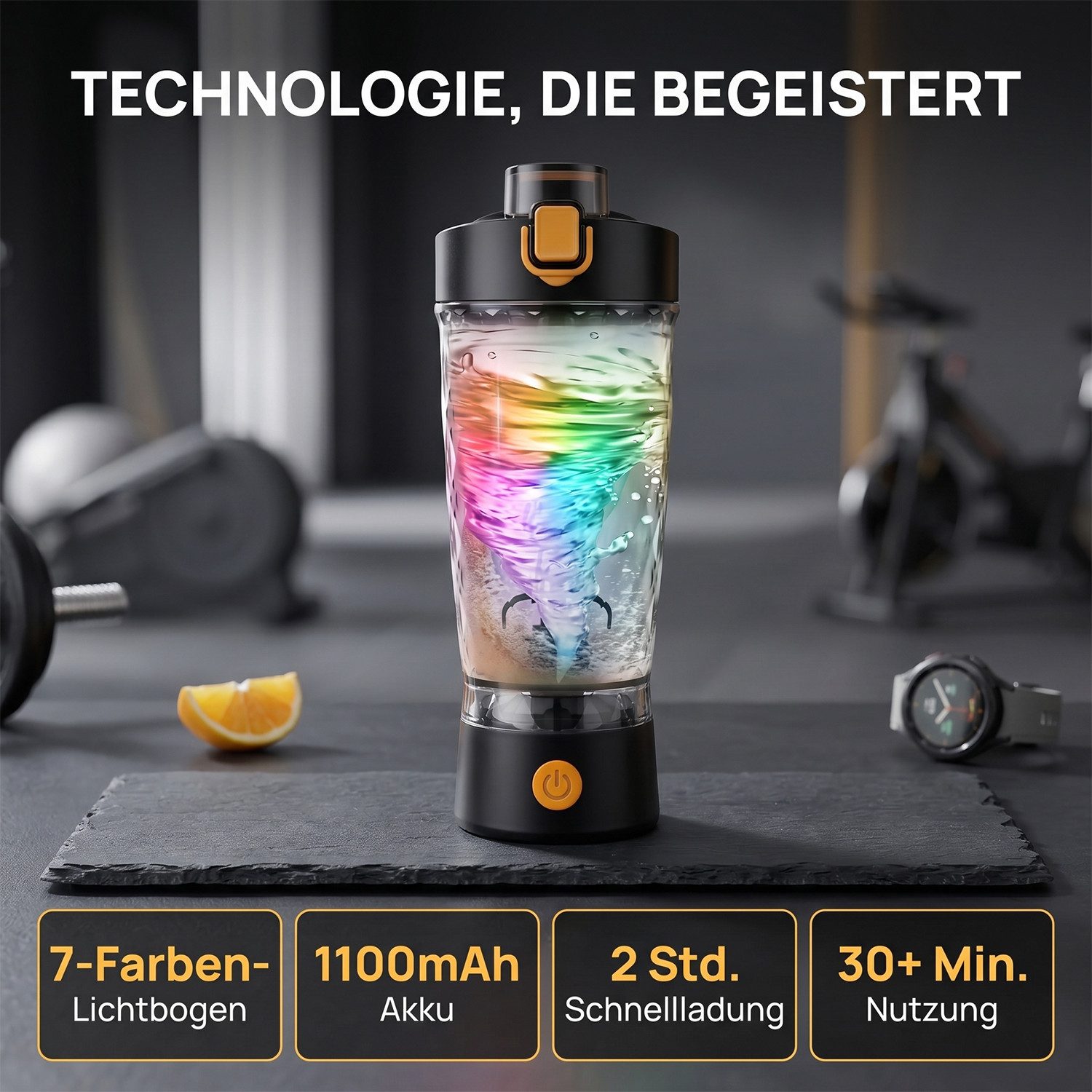 AKKEE Elektrischer Shaker 650ml-Sportbecher, Protein Shaker Elektrisch mit Pulverfach, BPA-frei, 3 W, USB Wiederaufladbar für Potein Pulver und Milchshake