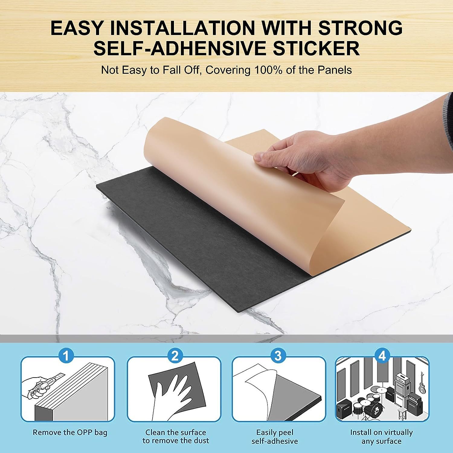 Novzep Akustikplatte Selbstklebend Schalldichter Akustische Achallabsorbierende Paneele, 30 x 30 cmAkustikplatten, Absorptionsisolierung, für Zuhause und Büro