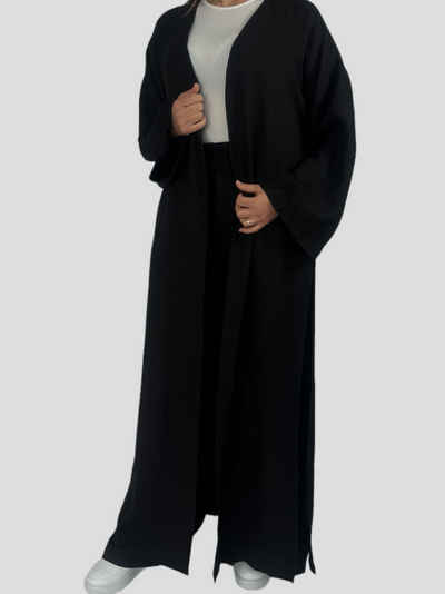 Aymasal Maxikleid 2 teiliges Set Kimono & Hose Kaftan Cardigan islamische Gebetskleidung Elastisches Band, Weicher Leinenstoff, Lockere Ärmel