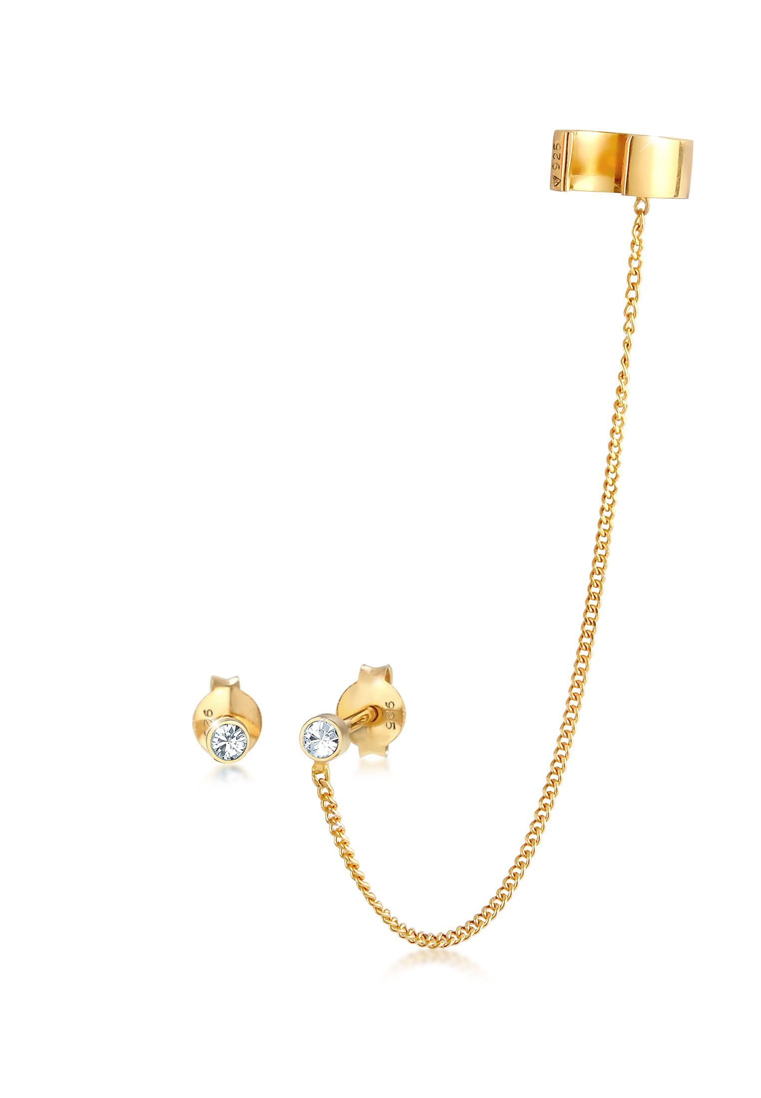 Paar Ohrstecker Earcuff Stecker Rund 925 Silber, mit Kristallen von Swarovski®