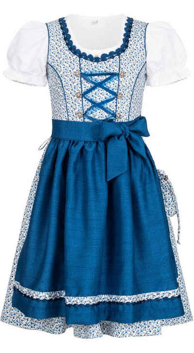 Nübler Dirndl Mädchen Dirndl im traditionellen Stil Kinder Trachten (Dirndl Set DORIS, 3-tlg., Dirndl Kleid mit Bluse und Schürze) Kinder Tracht im bayerischen Stil - Trachtenmode Kinder