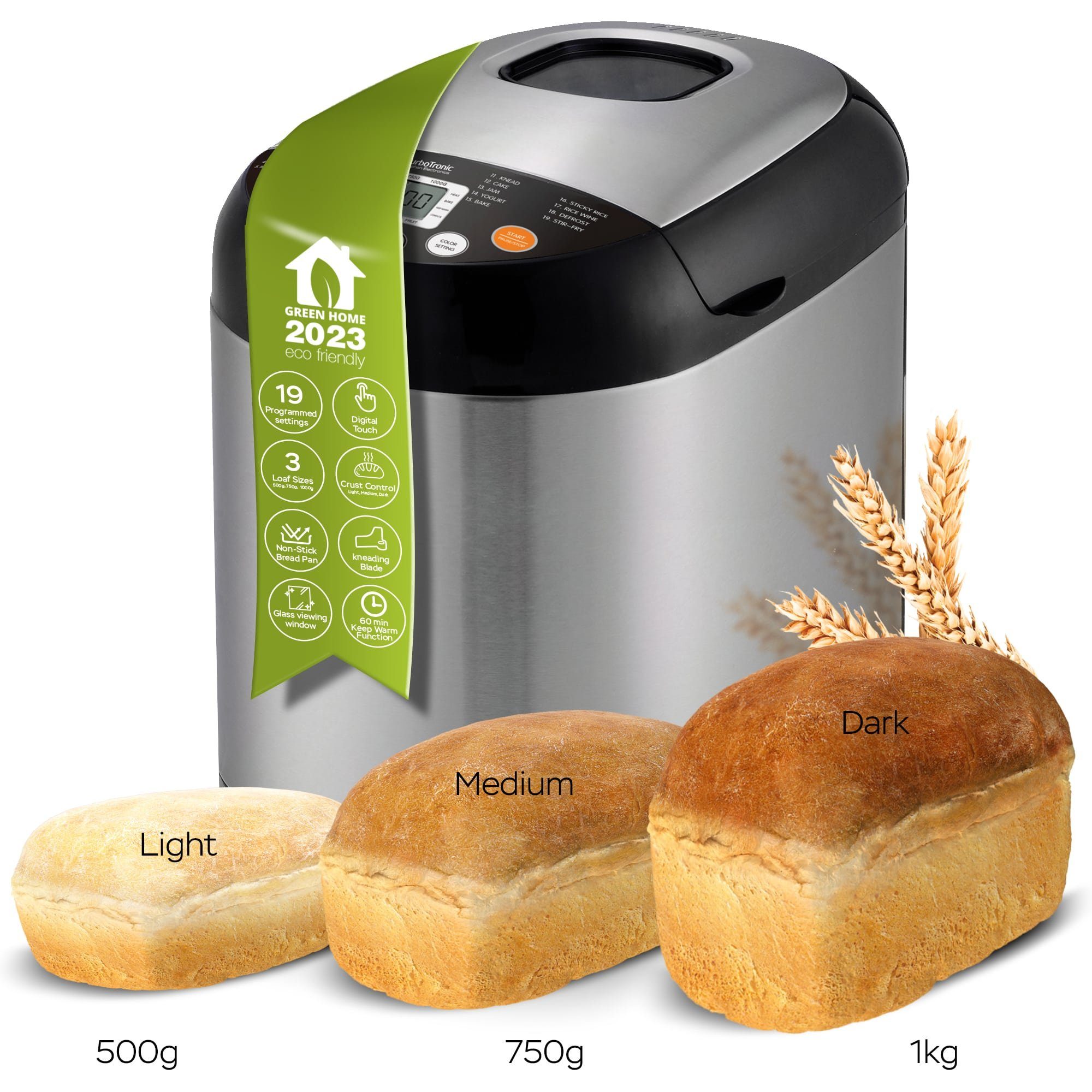 TurboTronic by Z-Line Brotbackautomat für 500g - 1 KG Weißbrot Vollkorn Sauerteig Roggenbrot Eiweißbrot, 550 W, für glutenfreies Brot Brotbackmaschine Brotbackgerät