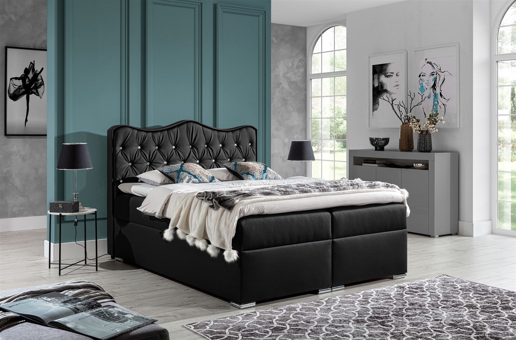 Fun Möbel Boxbett Schlafzimmerbett SAHAN Kunstleder (inkl. Bettkasten, inkl. Kaltschaumtopper)