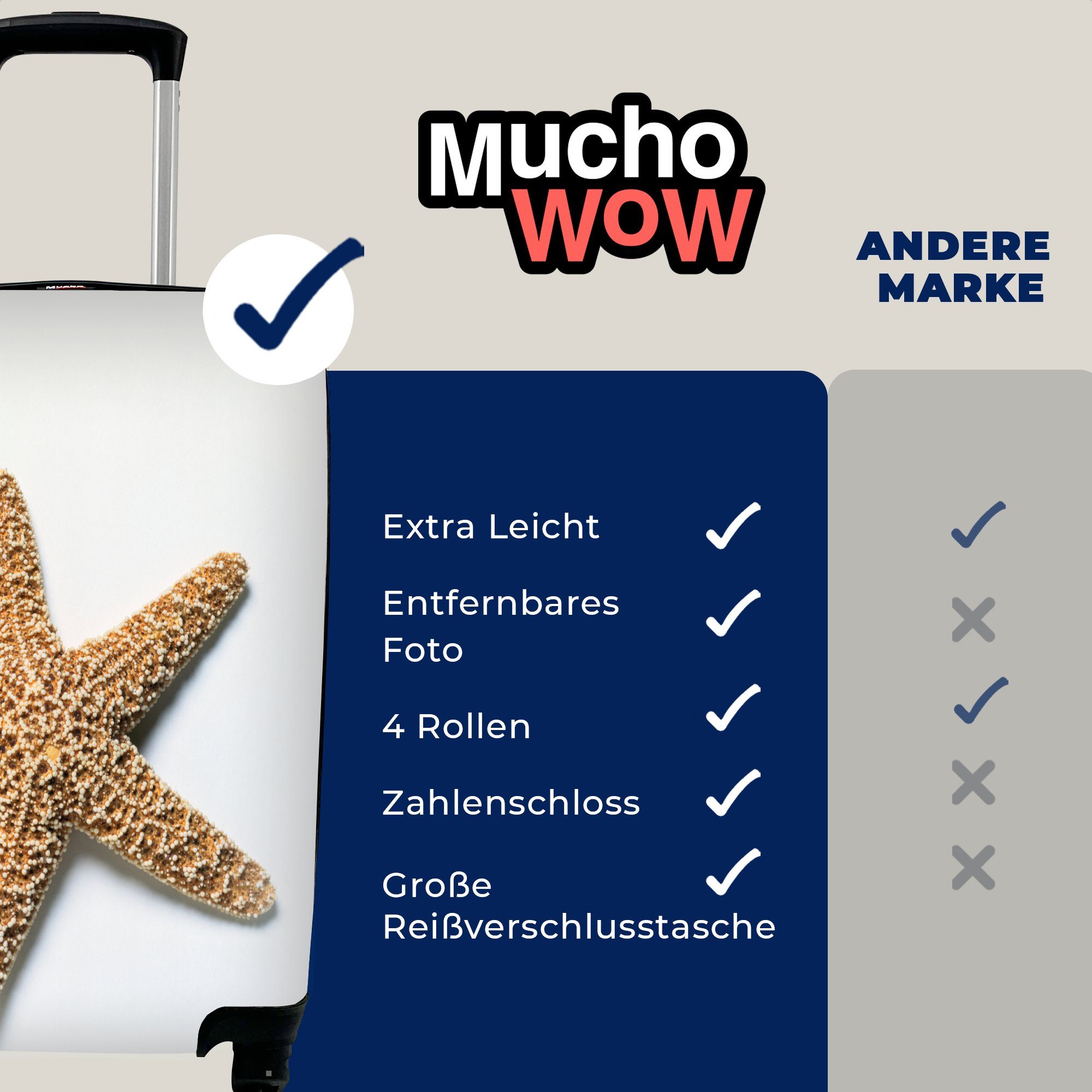 rollen, Seestern Weiß, Braun Handgepäck MuchoWow Rollen, Reisetasche 4 Ferien, - Trolley, - Handgepäckkoffer für mit Reisekoffer