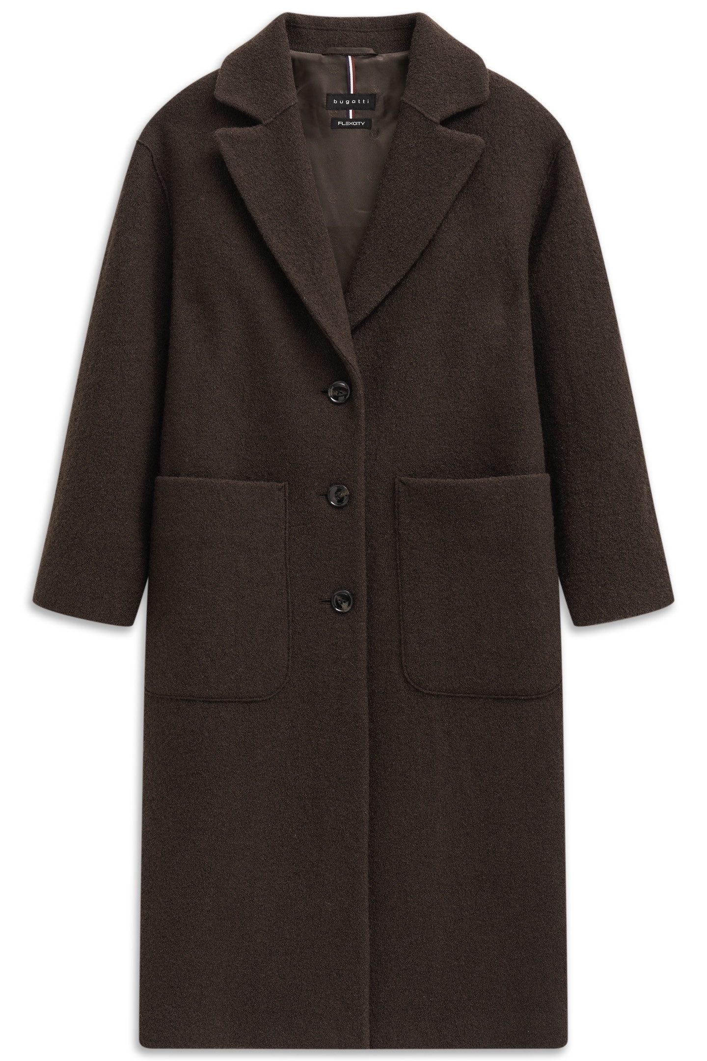 bugatti Wollmantel Loose Fit Flexcity Stretch mit Revers & Taschen