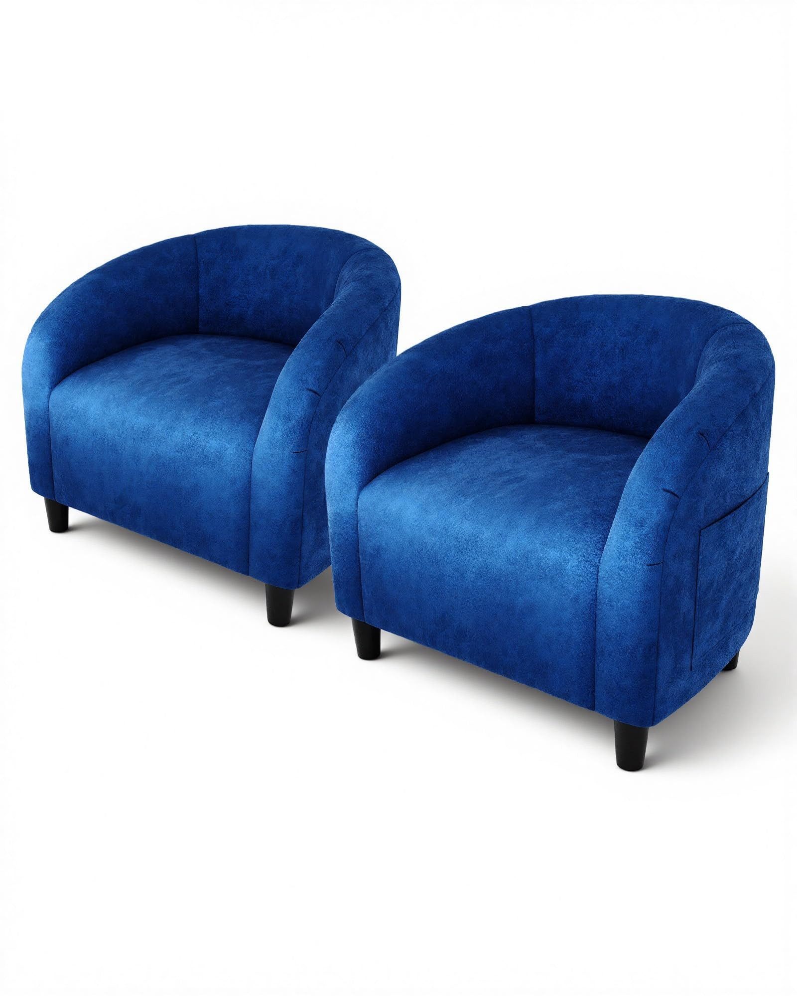 GarveeMore Cocktailsessel Polsterstuhl/ Loungesessel mit runde Rückenlehne & Seitentasche (2-St), Samtbezug, Retro-Blau/Grün/Schwarz