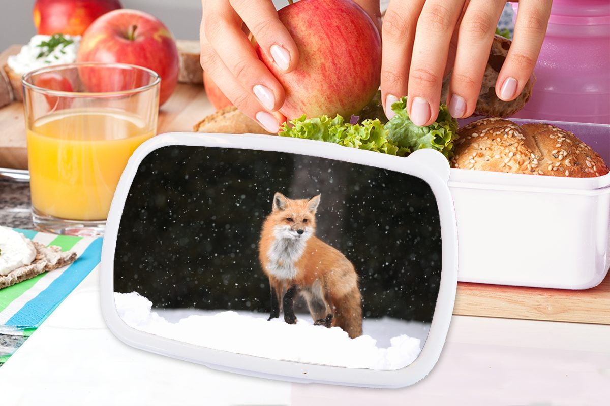 Schnee - Lunchbox Kinder Kunststoff, für Brotbox (2-tlg), für Erwachsene, weiß Brotdose, und und - Mädchen Fuchs MuchoWow Jungs Winter,