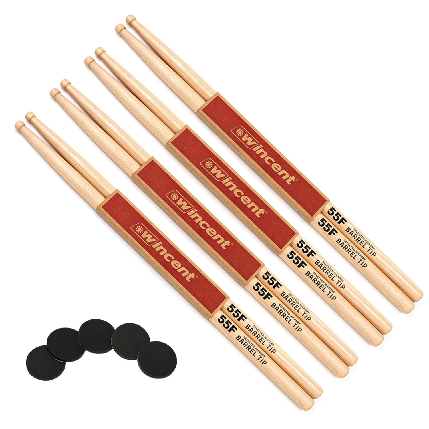 Wincent Schlagzeug Wincent 55FRT Schlagzeugstöcke 4 Paar mit Damper Pads,4 Paar, natur, mit Damper-Pads