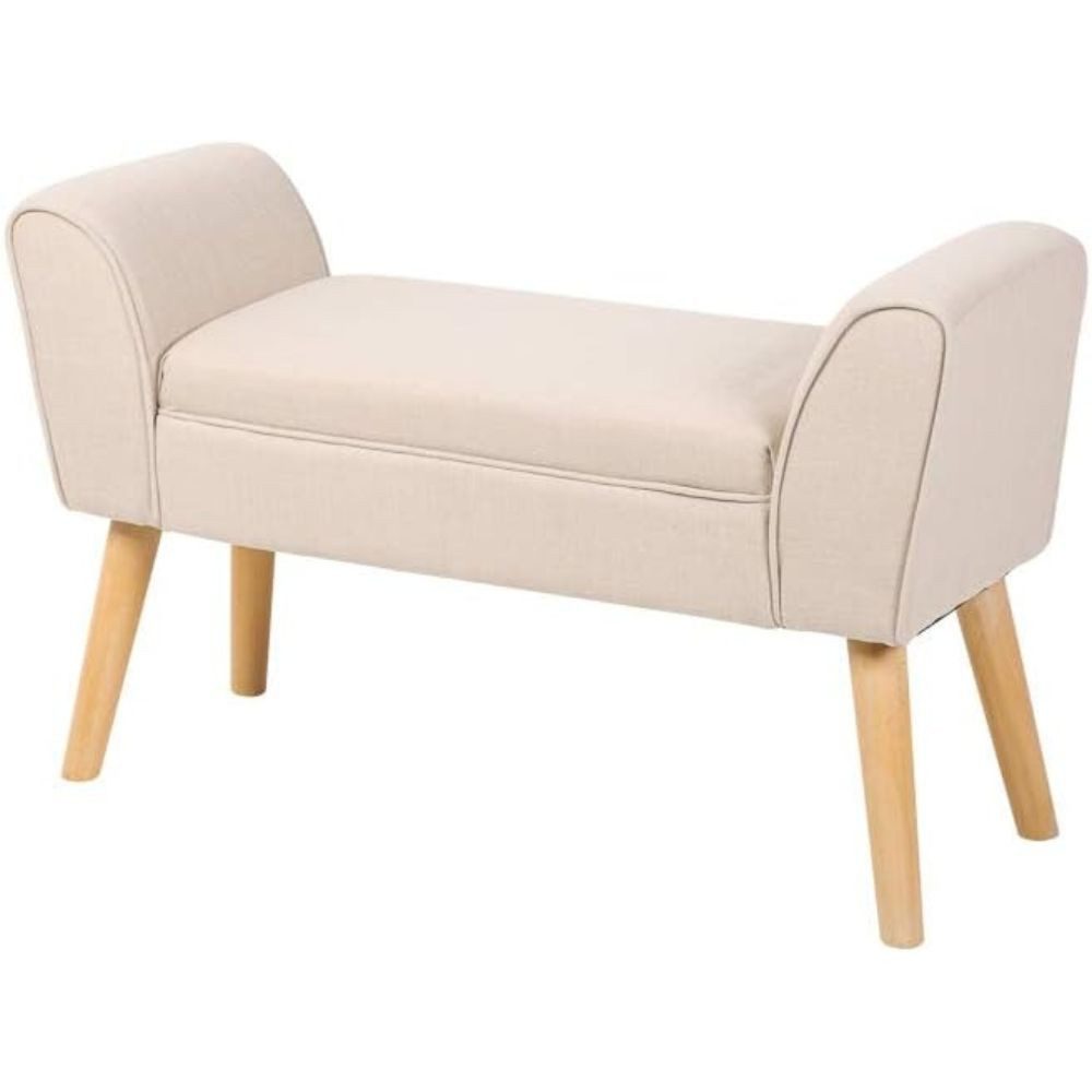 LebensWohnArt Sitzbank Elegante Sitzbank CAROLIN 90cm beige Polsterbank Armlehne