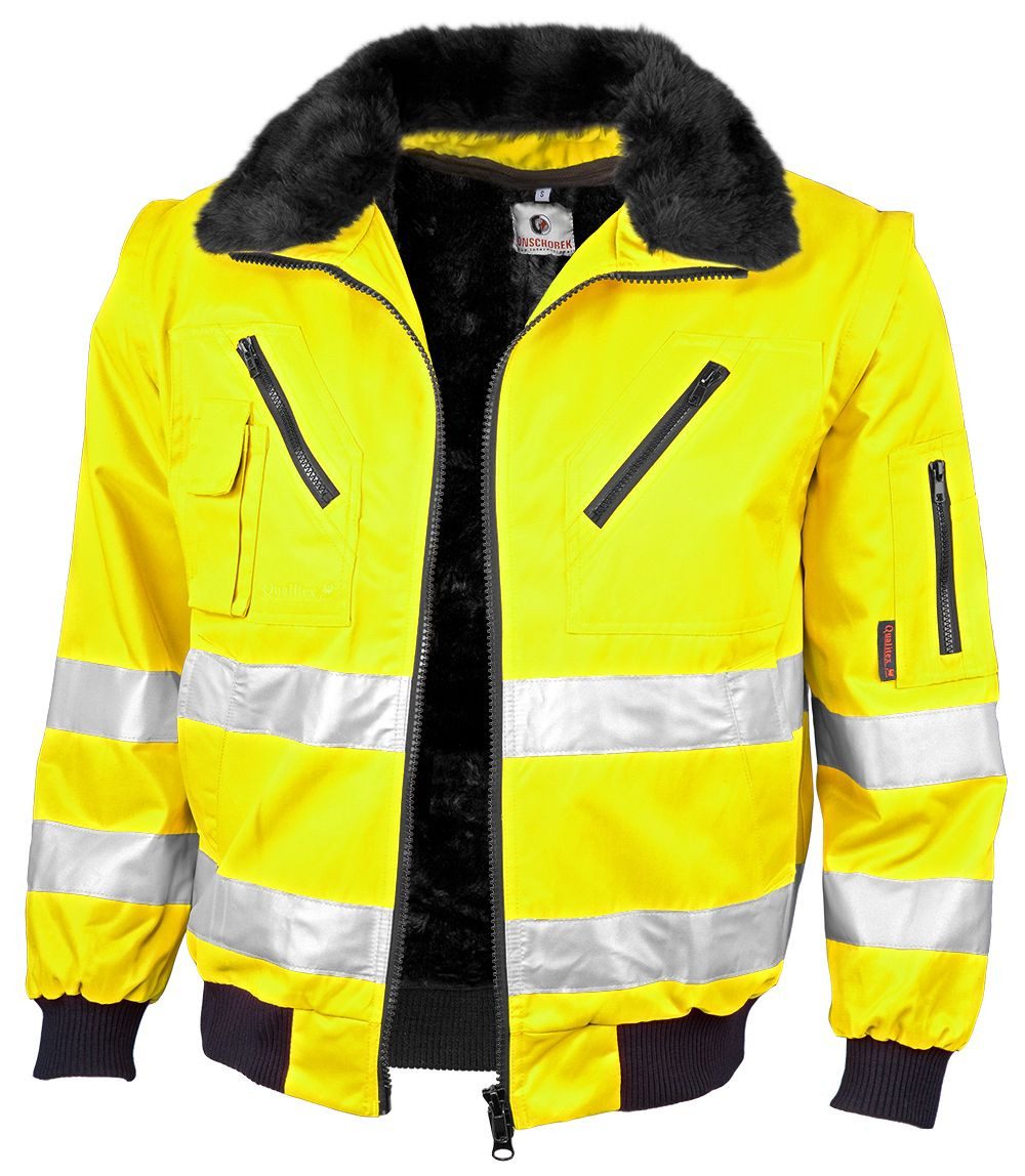 Qualitex Workwear Pilotenjacke signalfarbe 4-in-1 Arbeitsjacke aus Mischgewebe - ideal Übergangsjacke (1-St) Warnschutz-Pilotenjacke mit 7 Taschen - Strapazierfähig & Pflegeleicht
