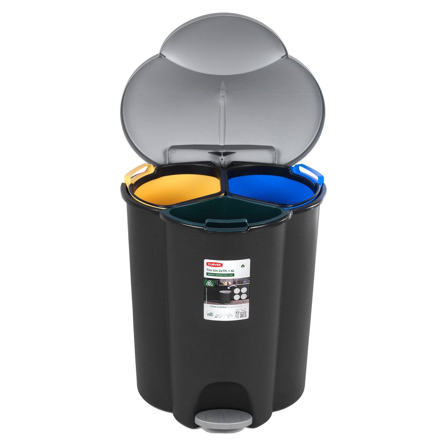 Curver Mülleimer 254540, Abfalleimer 40L Treteimer Müllsortierung