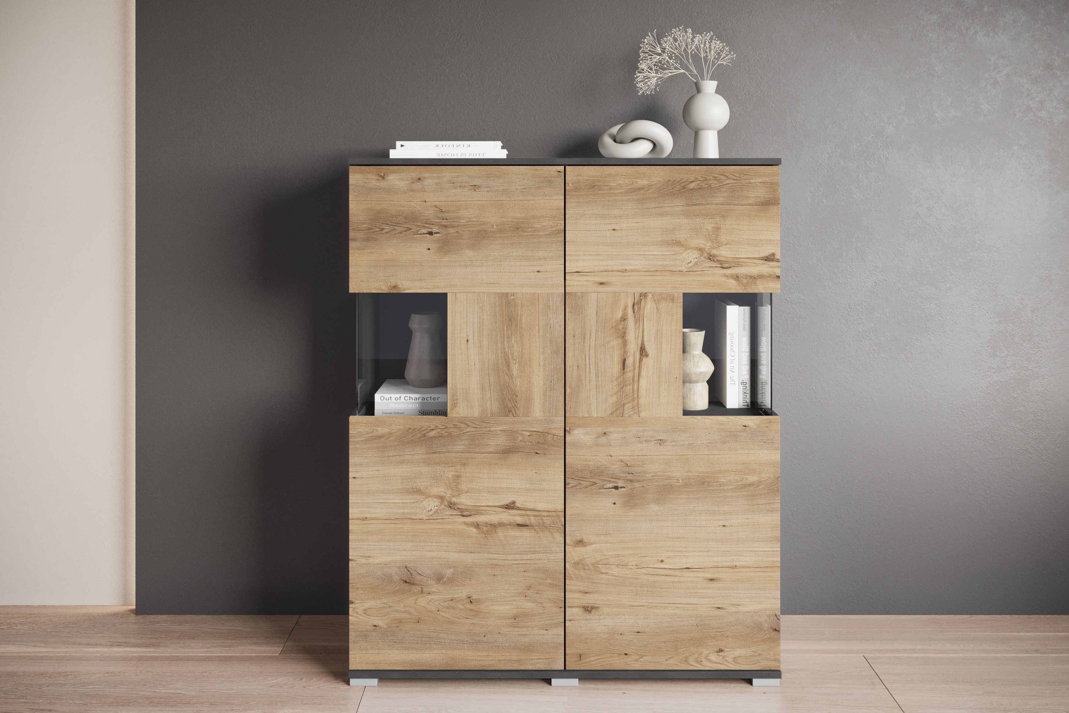 OTTO home Highboard Kenia (1 St), Modernes Highboard mit Glastüren, Breite 100 cm