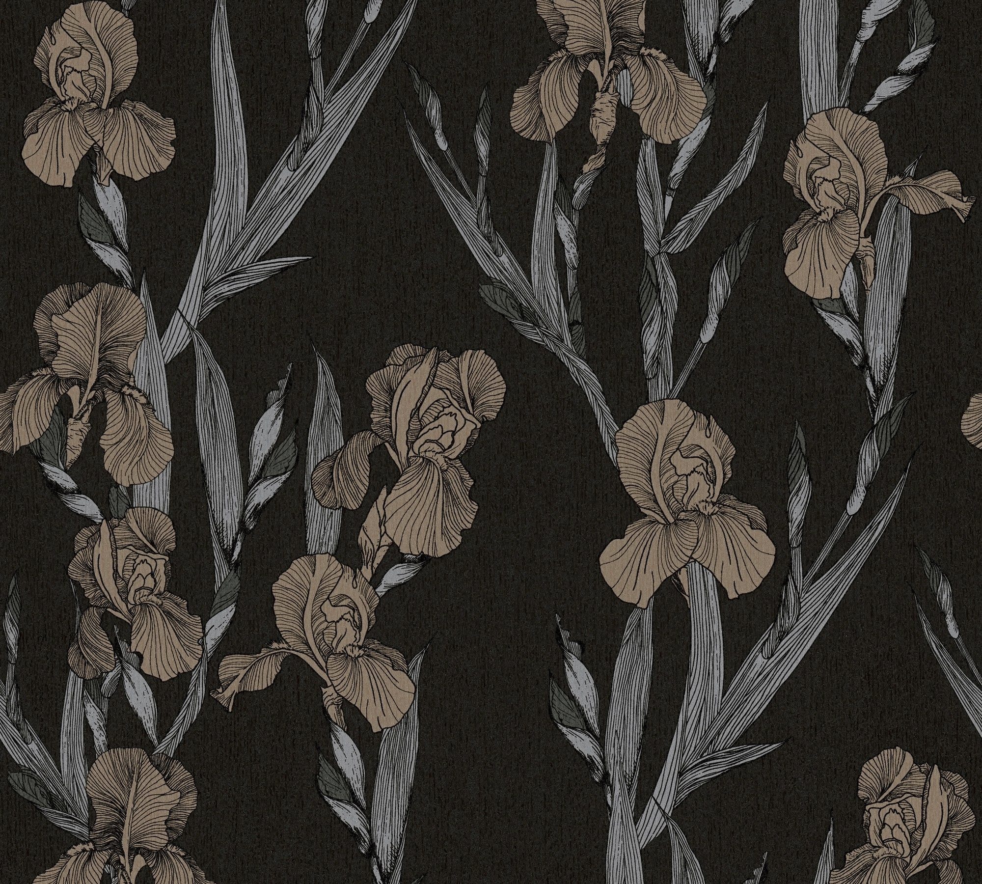 floral, Blumen Hechter schwarz/grau/braun Vliestapete, Daniel botanisch, Tapete Designertapete