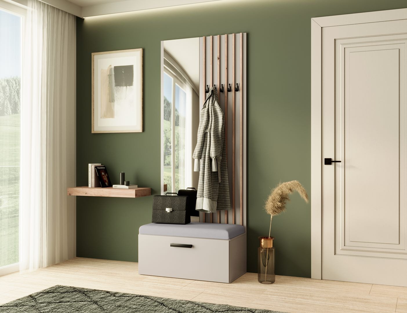 Beautysofa Garderobenschrank mit Lamellen, Spiegel und günstig online kaufen