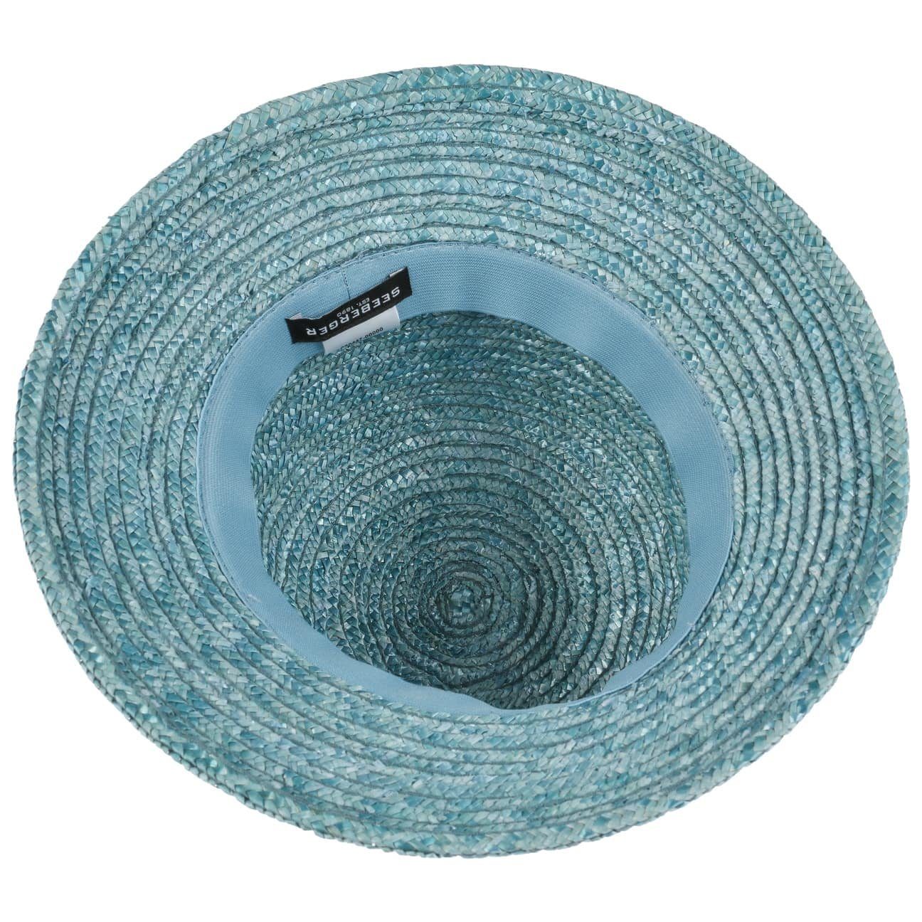 Strohglocke (1-St) mit Sonnenhut hellblau Seeberger Ripsband