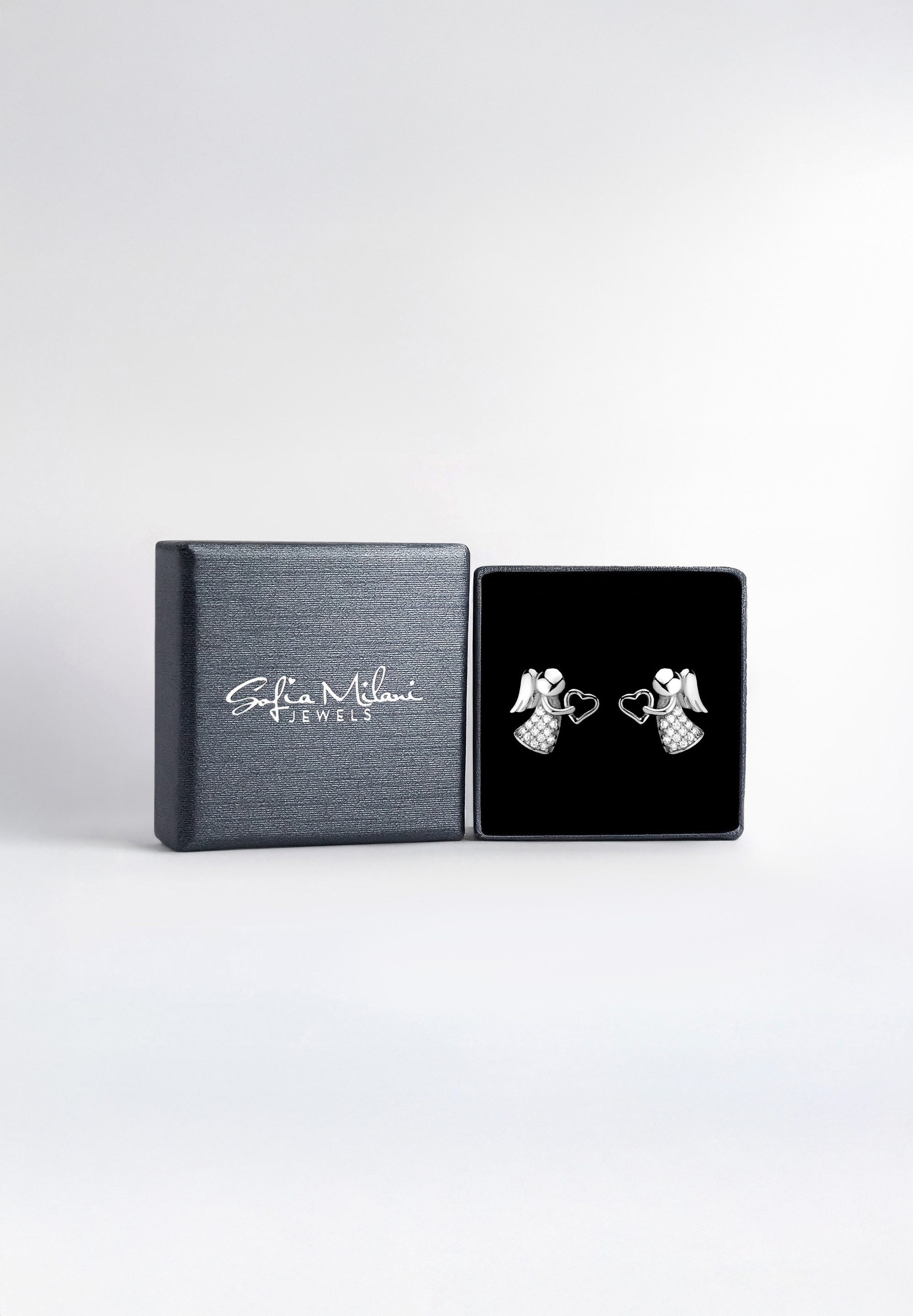 Sofia Milani Paar Ohrstecker Herz Engel, 925 Silber Damen Schmuck - E2334