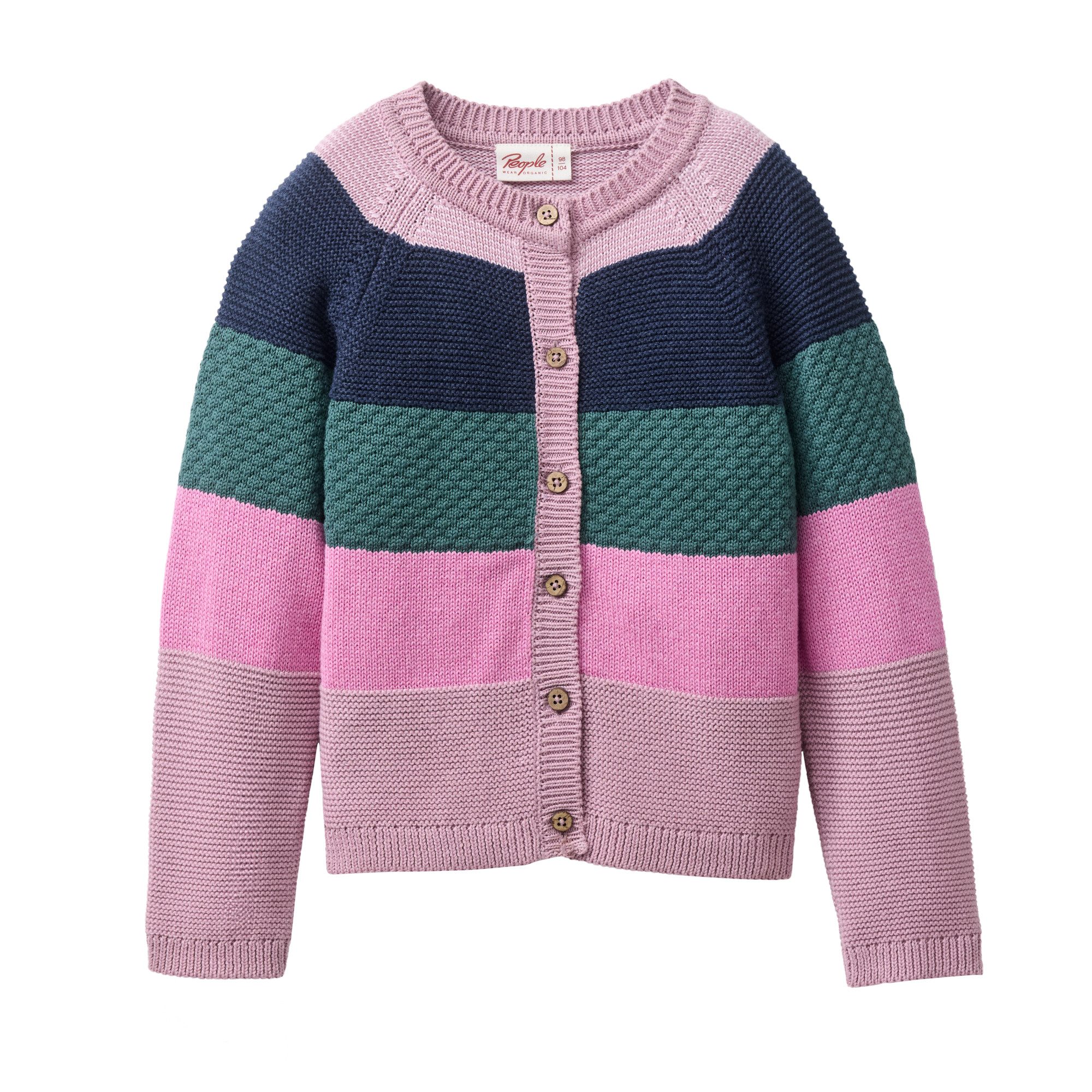People Wear Organic Strickjacke, bunt geringelt, aus Bio-Baumwolle