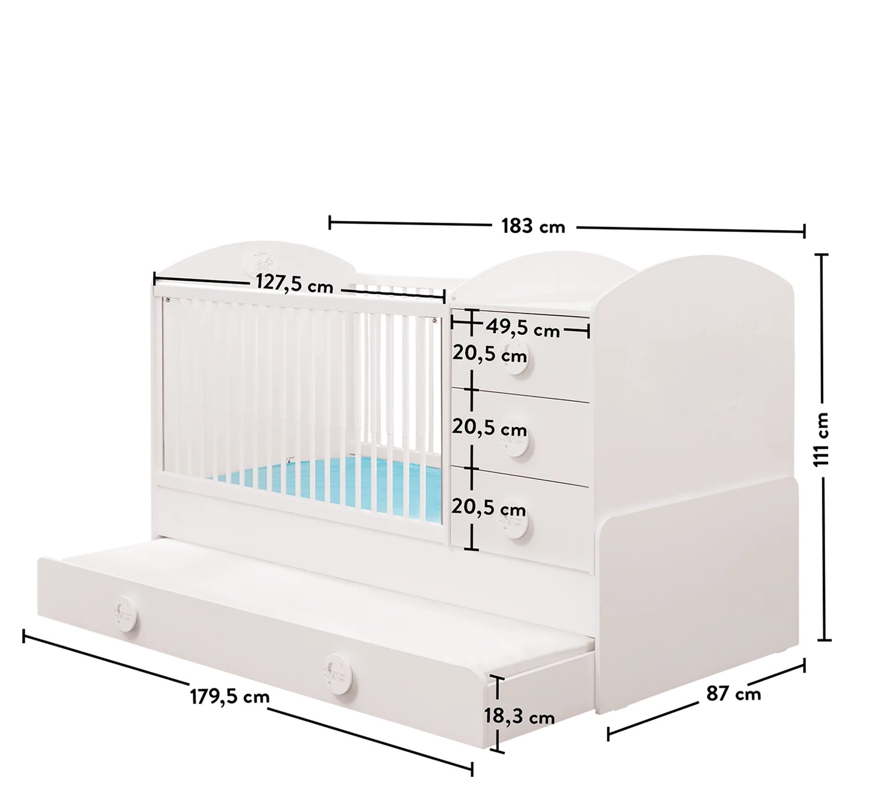 Furniture Time Baby Room Complete Set BABY COTTON 4-piece: Wardrobe, Crib, Chest of Drawers, Wall Shelf