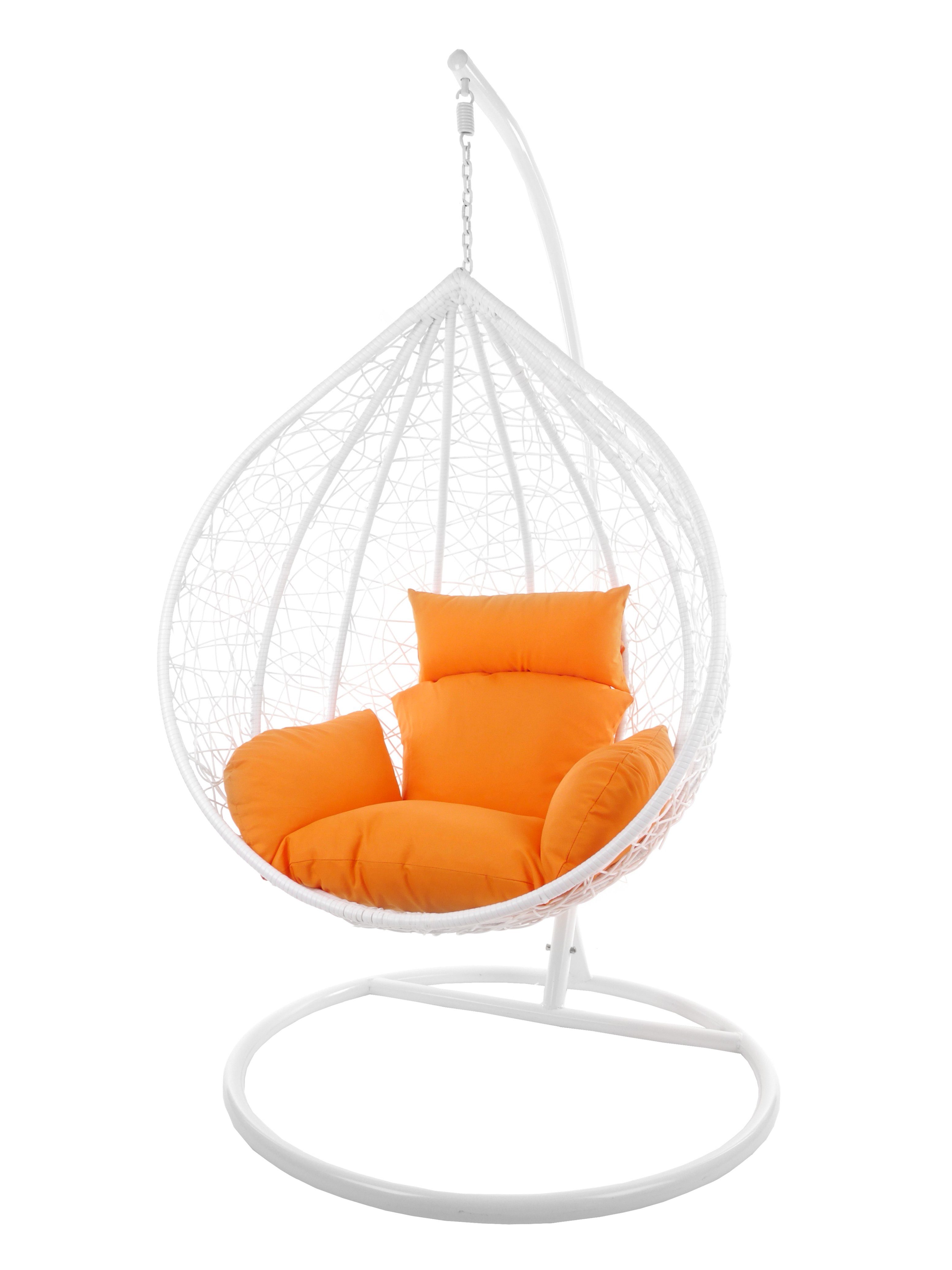 KIDEO Hängesessel Hängesessel MANACOR weiß, XXL Swing Chair, großer Hängesessel mit Gestell und Kissen, Loungemöbel, weiß orange (3030 tangerine)