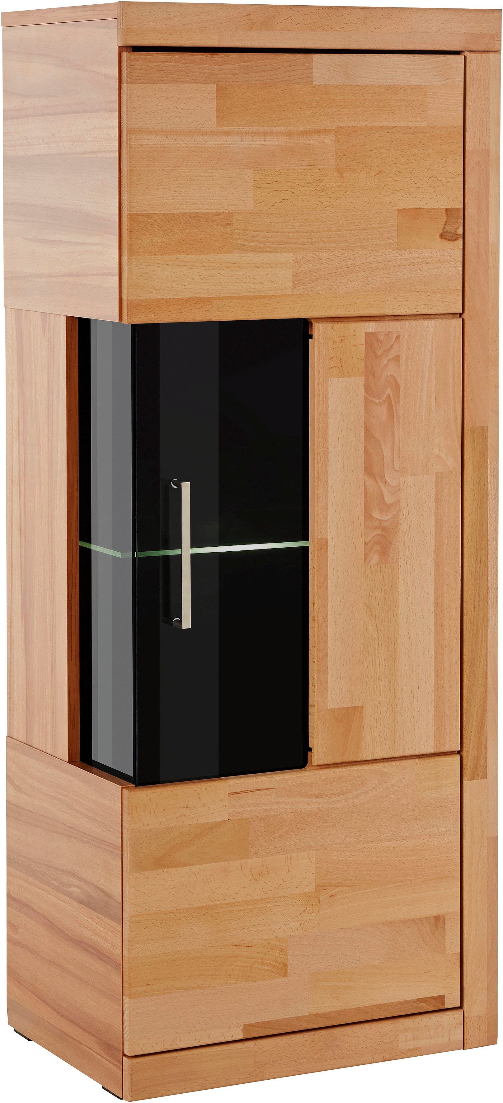 OTTO home Vitrine RIBE75, 1Glasboden variabel, dunkles gehärtetes Glas, Trendfarbe B/T/H:50/35/125cm, Front massivholz,4 Fächer,Griffe silberfar,geölt