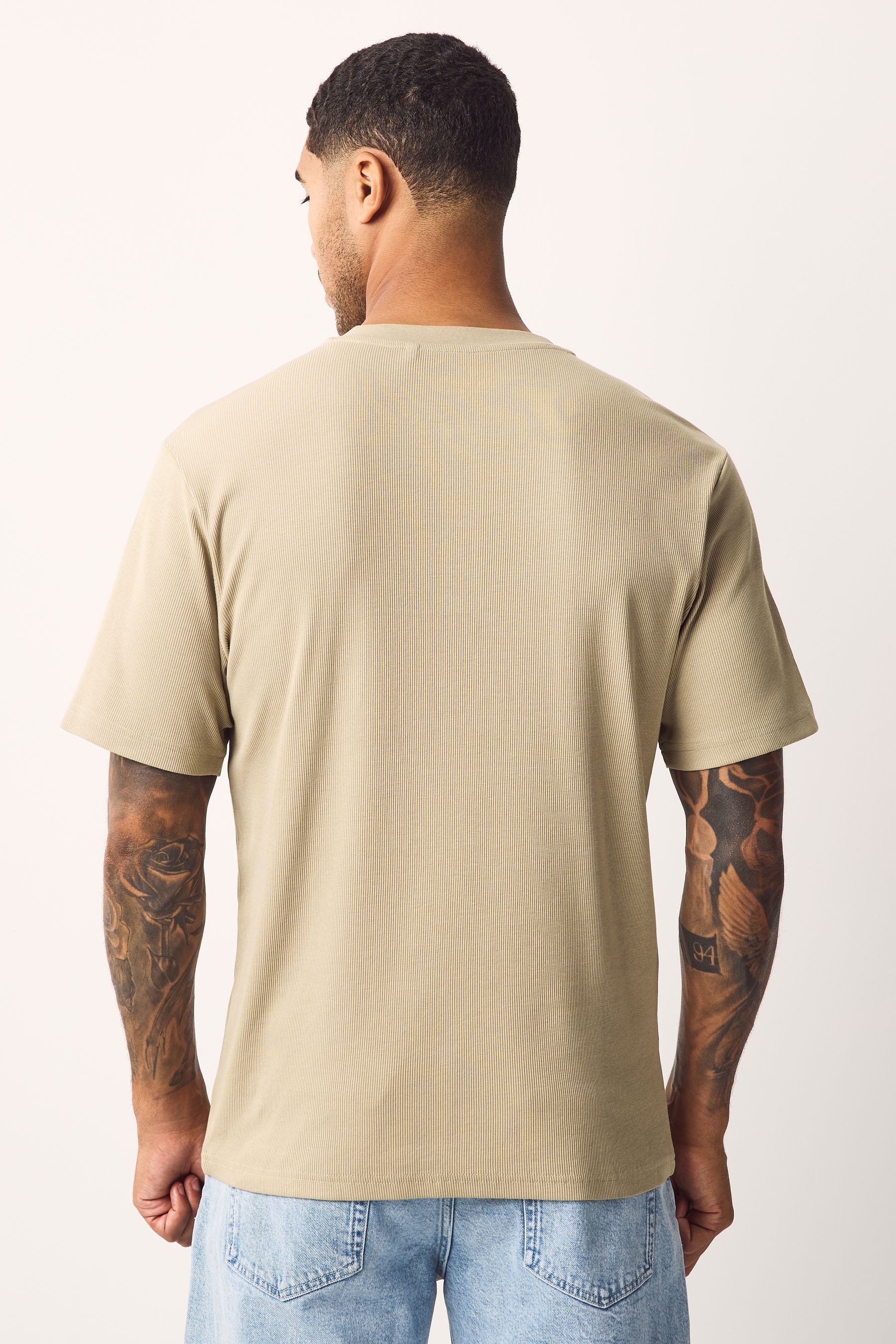 Next T-Shirt Geripptes T-Shirt mit Grandad-Kragen günstig online kaufen
