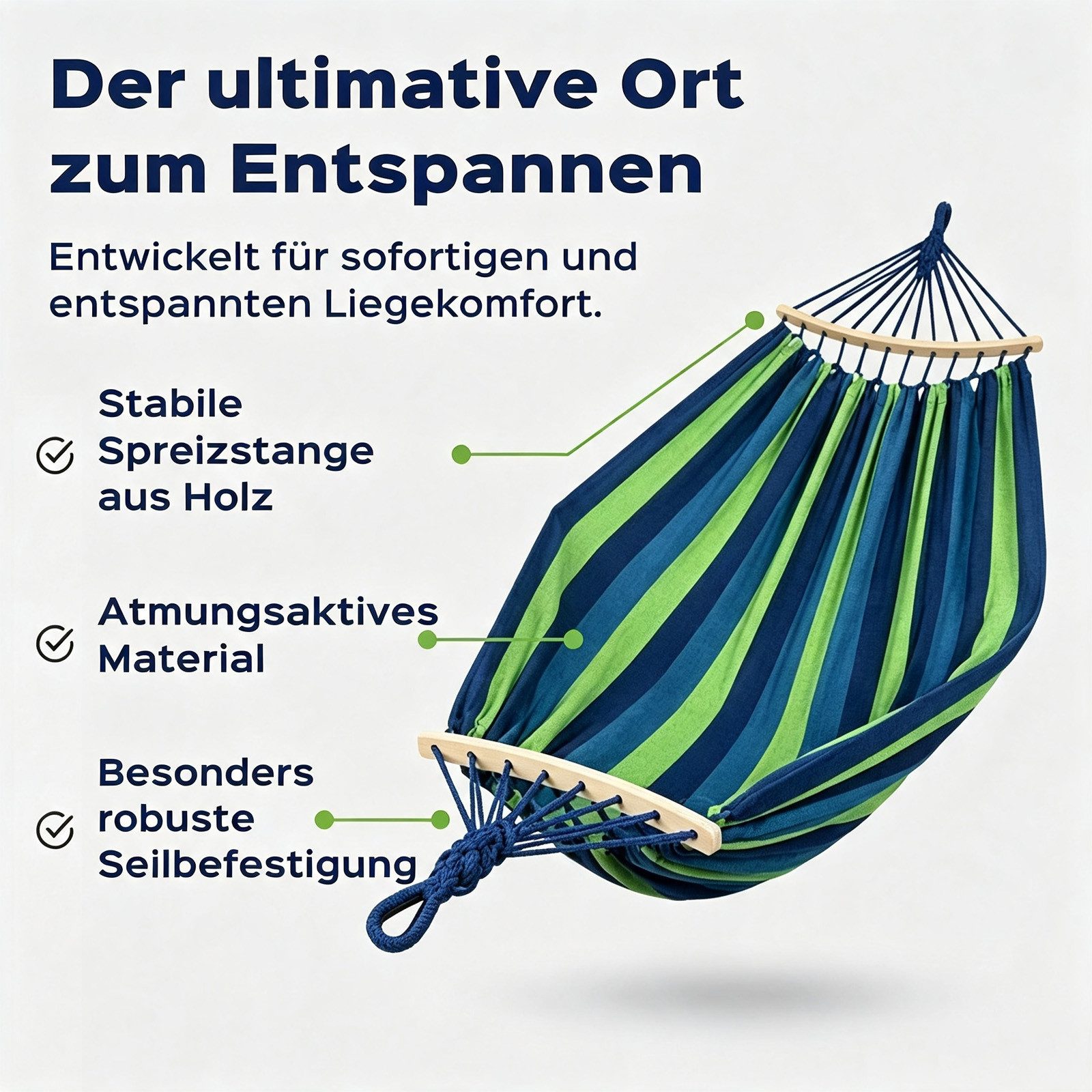BlingBin Hängematte Outdoor Hängematte mit Gebogener Holzstange, Camping Stabhängematte (1er Set, 1 St., Höchstgewichtempfehlung: 500 Pfund), Doppelhängematte mit Tragetasch für Indoor, Balkon, Terrasse, Garten