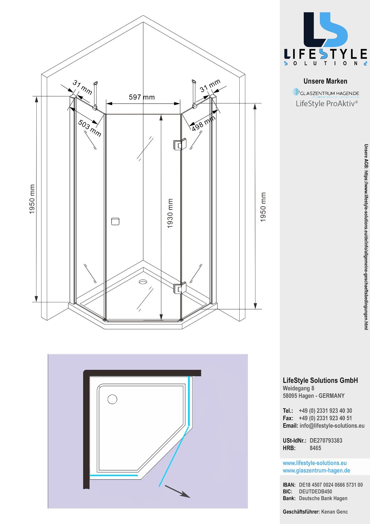 Thumbnail - Glaszentrum Hagen Eckdusche Glaszentrum Hagen - 100x100x195 cm - Aya Duschkabine Dusche Duschabtre