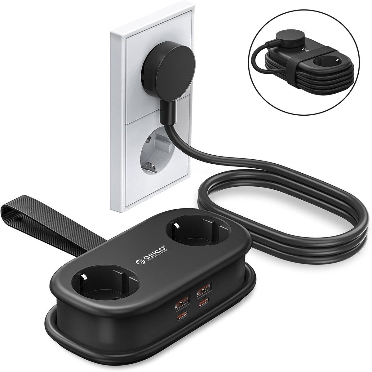 ORICO Steckdose 65W GaN Schnellladung Mehrfachsteckdose 6-in-1 Steckdosenleiste, Packung, 1-St., Mehrfach-Steckdosenleiste für Reisen, kompakter Mehrfachstecker für MacBook iPad iPhone Laptop