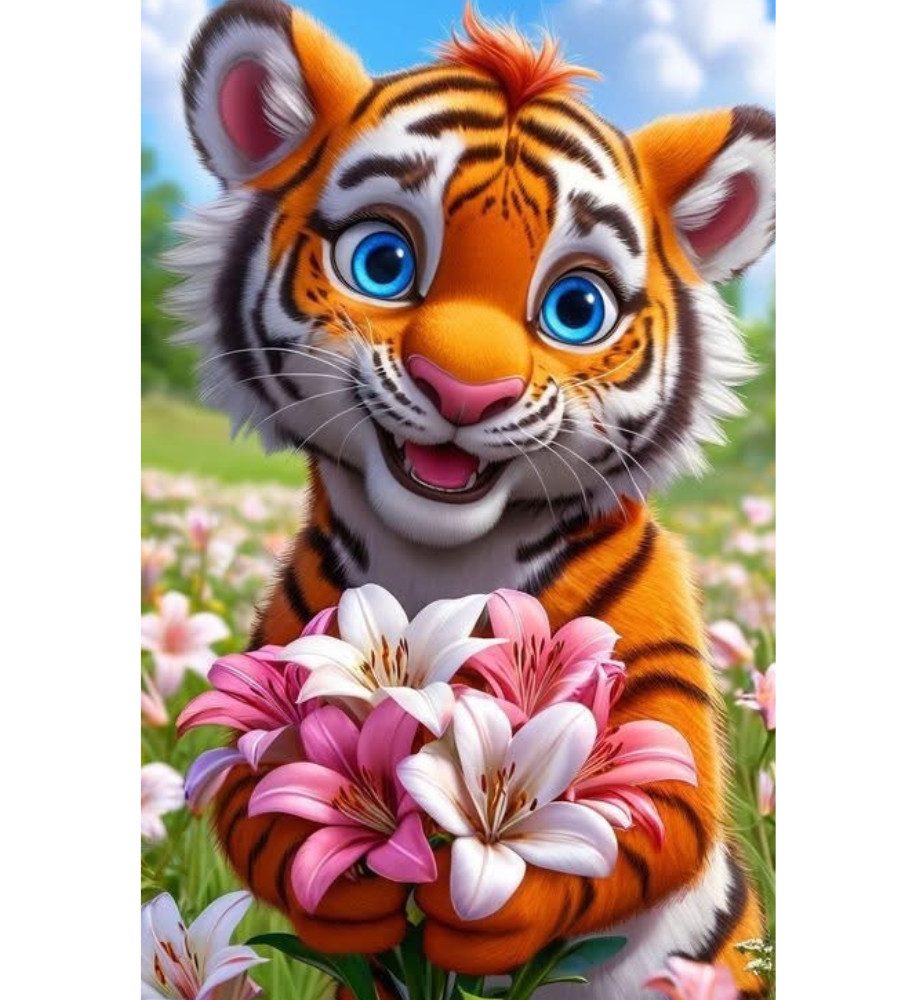 Rötting Design Malen nach Zahlen Diamond Painting Set 5D DIY Motiv süßer Blumentiger (Komplett-Set), Diamond Painting Vollbild, Vollständiges Zubehörpaket