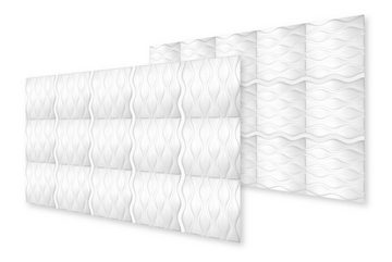 Hexim Wanddekoobjekt HD052 (PVC Kunststoff - weiße Wandverkleidung mit 3D Optik - Wave Motive (0.25 qm 1 Platte) Platten Paneel Hintergrund Wand)