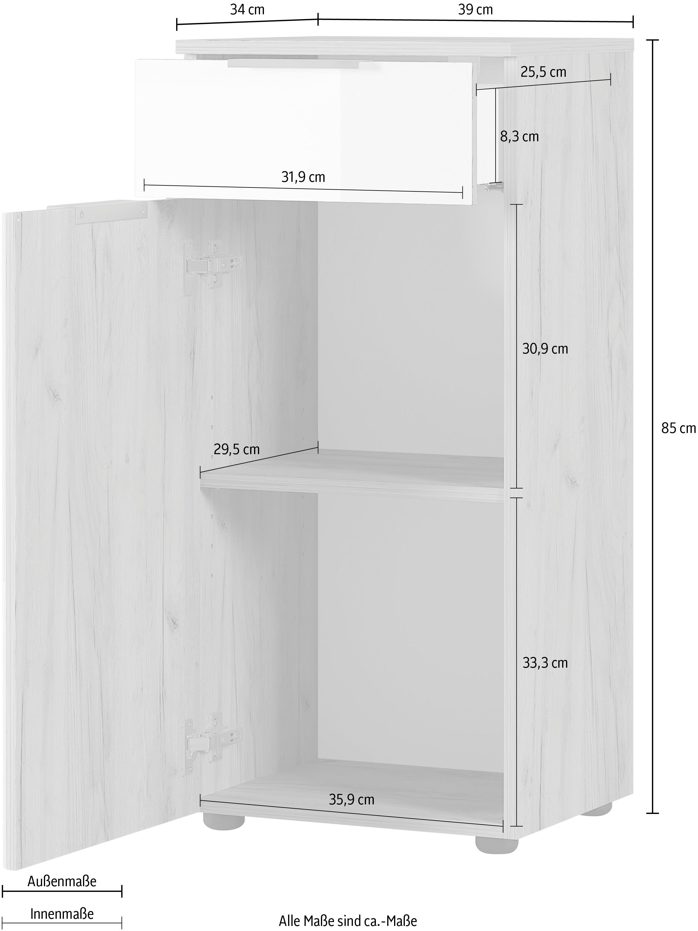 GERMANIA Unterschrank Avino Breite 39 Soft-Close-Funktion cm, Glasfronten