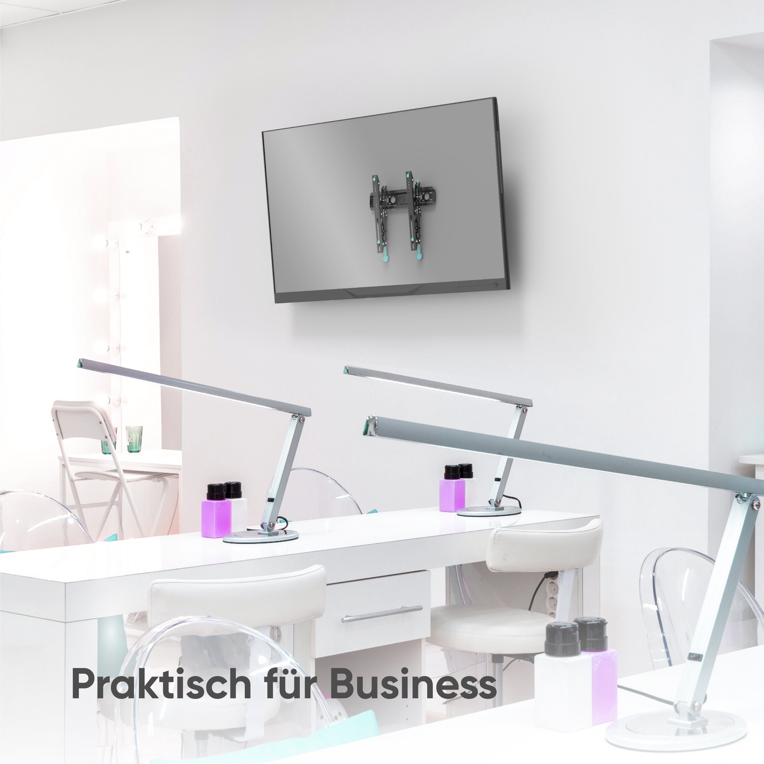 ONKRON TV-Wandhalterung 32-70 Zoll, bis 60 kg, VESA 75x75-400x400, TM5-B, (bis 70 Zoll, neigbar, dünn, flach, Click’n’Pull-System, Wasserwaage) – Bild 5 von 5