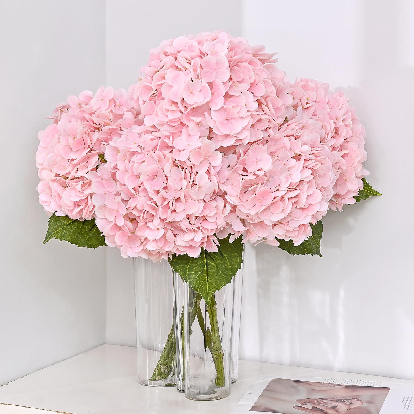 Kunstblumenstrauß 4Pcs Seiden Hortensie Künstliche Blumen Realistische Hortensie, Agger, Höhe 45 cm Blumen Bouquet für Hochzeiten Party Büro Home Decor