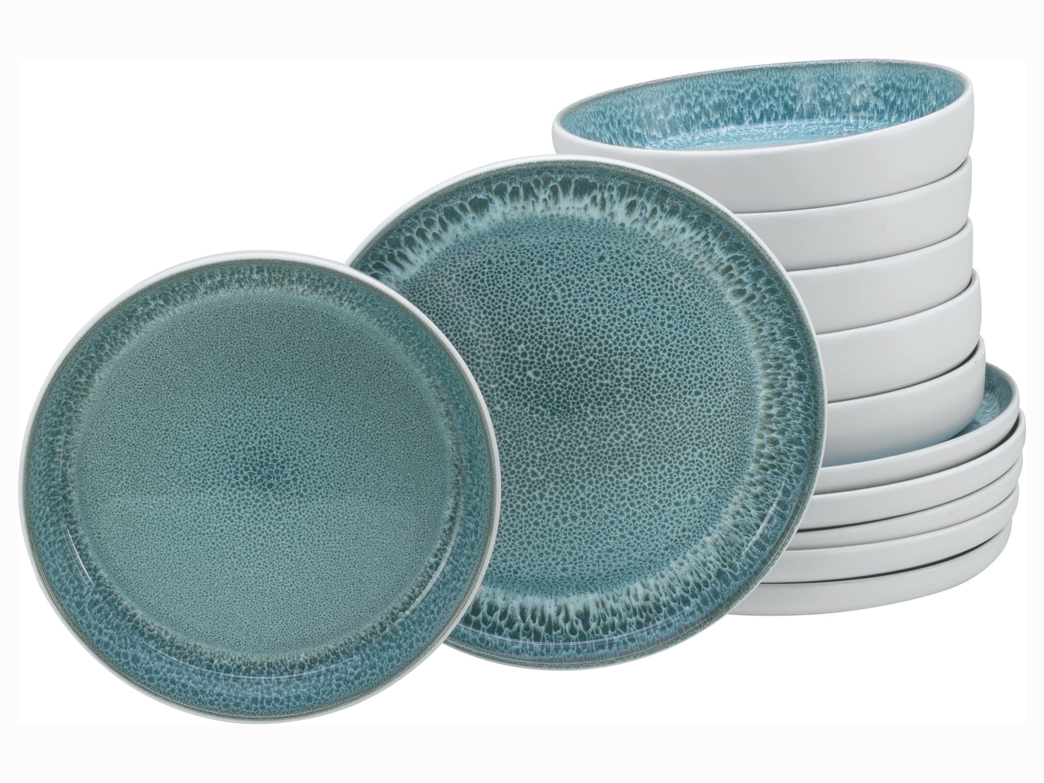 my home Tafelservice modernes Geschirr-Set, Service Nydala (12-tlg), 6 Personen, Steinzeug, hohe Haltbarkeit, spülmaschinen- & mikrowellengeeignet, Reaktivglasur